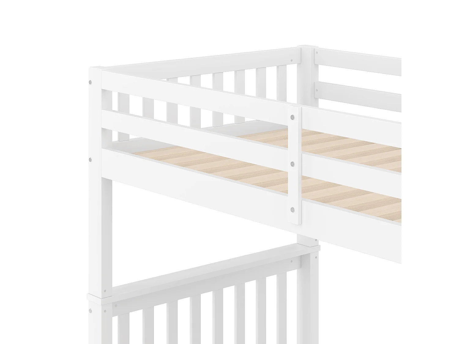 Lit superposé 90 x 200 cm avec lit gigogne, escalier à rangements et garde-corps hauts, certifié EN 747-1, blanc