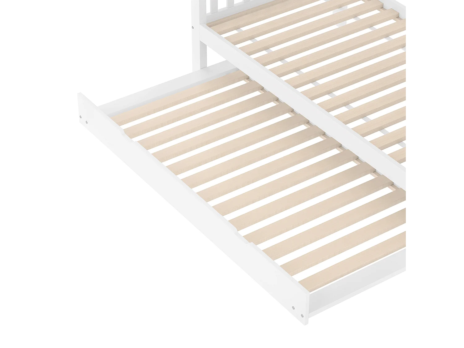 Lit superposé 90 x 200 cm avec lit gigogne, escalier à rangements et garde-corps hauts, certifié EN 747-1, blanc
