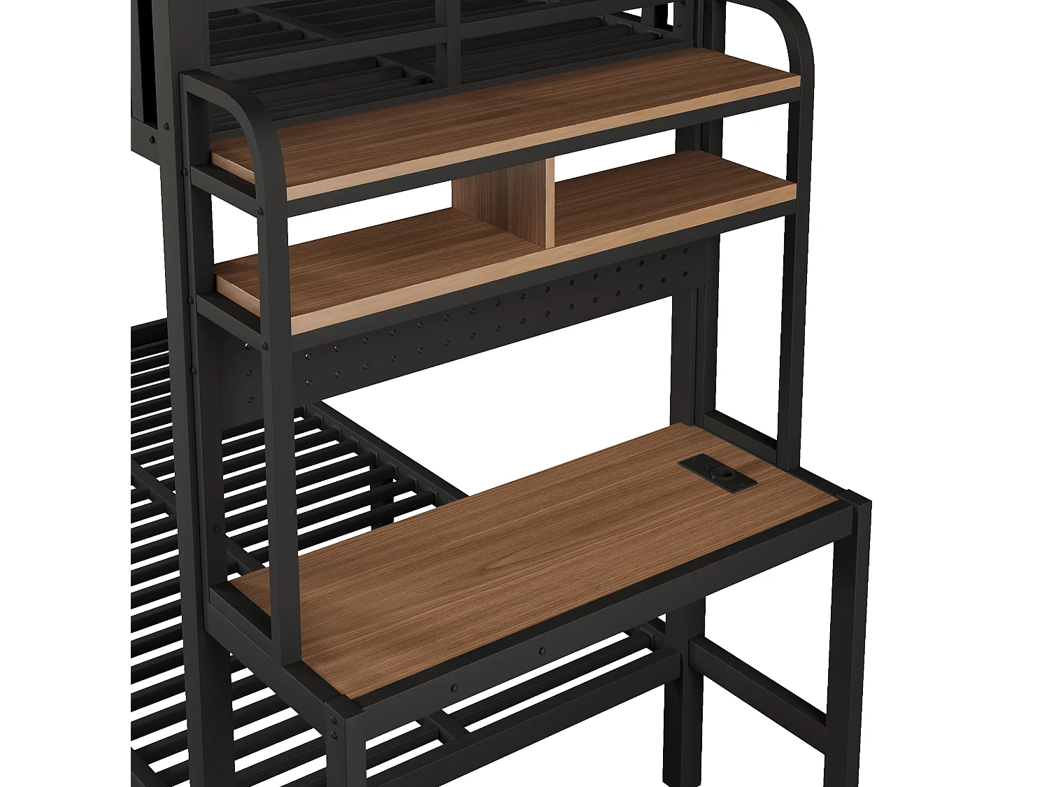 Lit superposé métal 90x200 cm avec bureau - avec étagère de rangement, prise USB, bande LED et échelle,noir