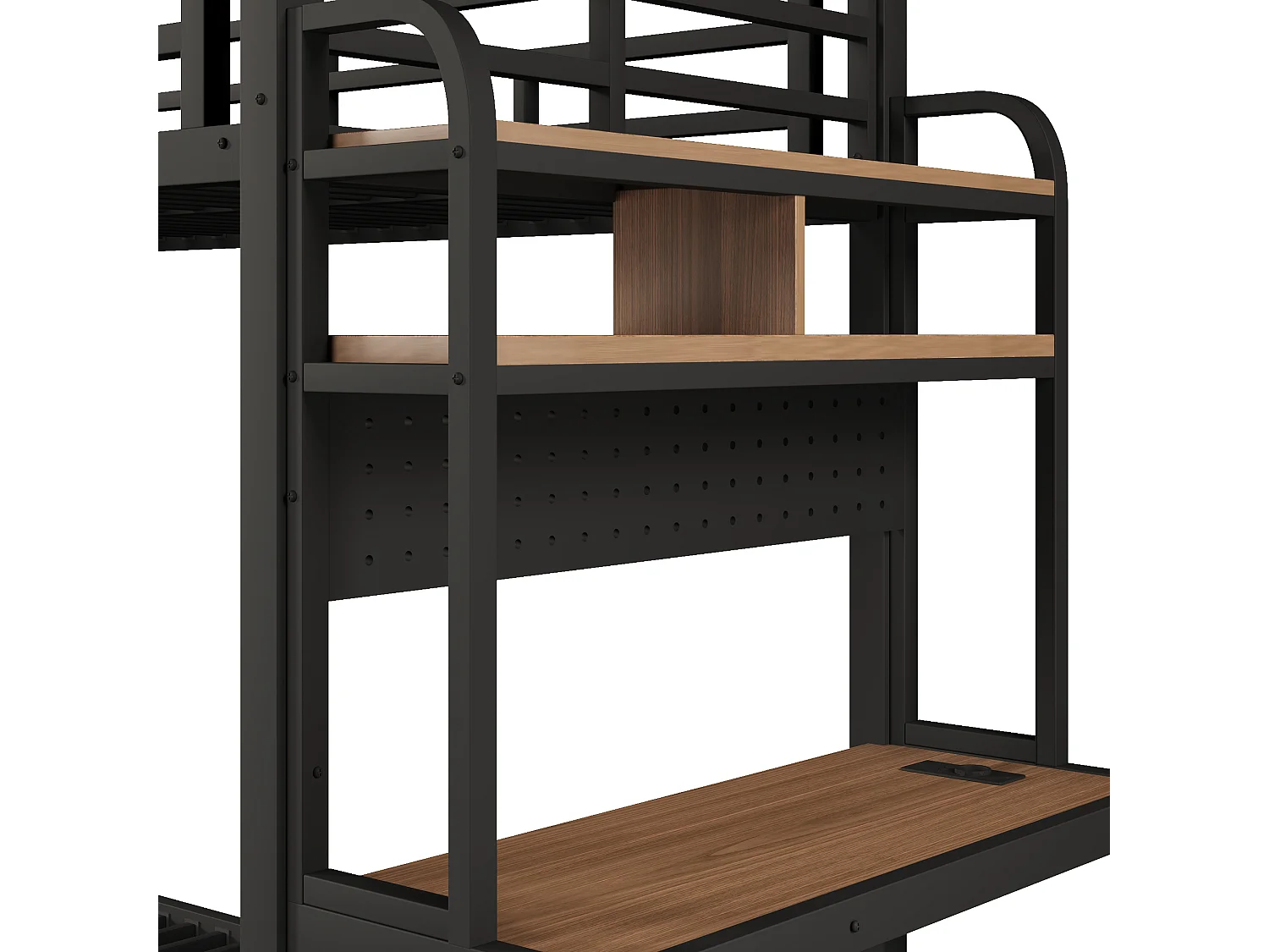 Lit superposé métal 90x200 cm avec bureau - avec étagère de rangement, prise USB, bande LED et échelle,noir