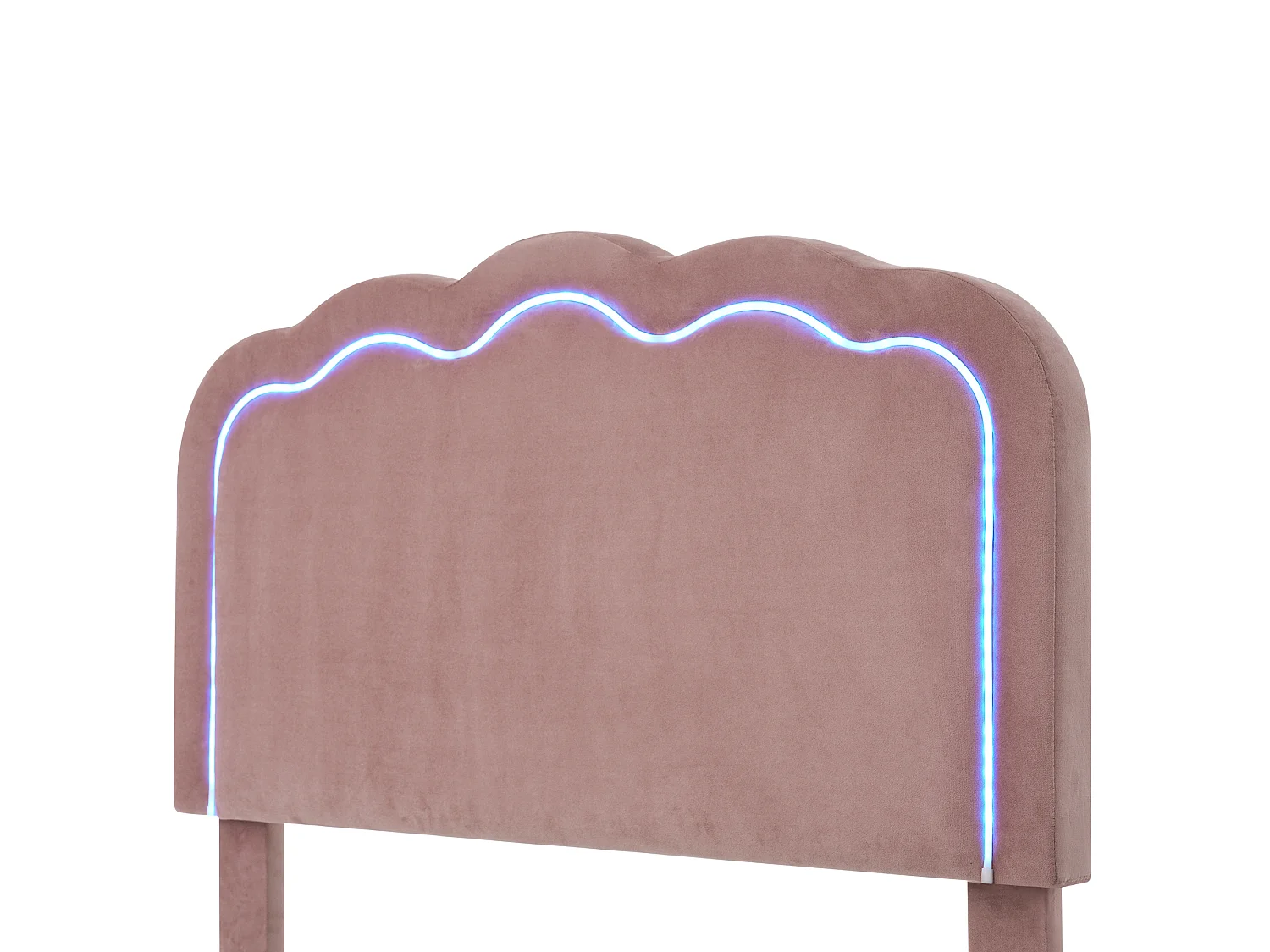 Lit simple rembourré 90x190 cm, éclairage LED, tête de lit réglable, sommier à lattes, Velours Rose