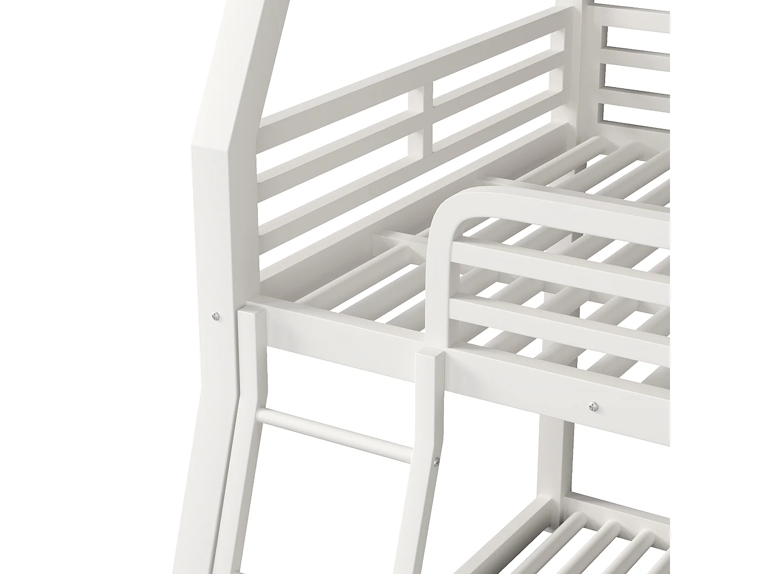 Lit superposé triple en métal, couchages 90 x 200, 120 x 200 et 140 x 200 cm, échelle repositionnable, sans matelas, blanc