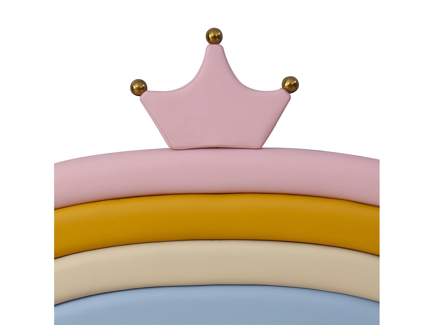 Lit enfant rembourré 140x200cm, tête de lit couronne arc-en-ciel réglable sur 2 hauteurs, tiroir au pied, charge max. 220kg, similicuir PU rose