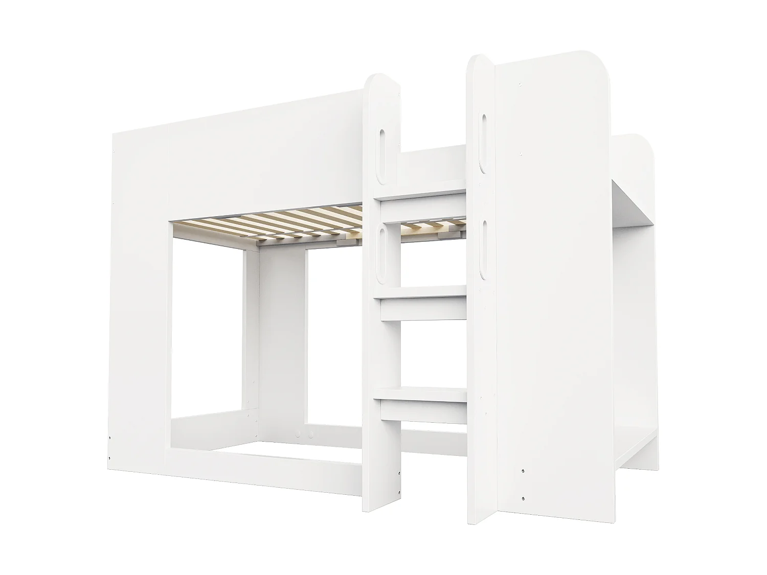 Lit mezzanine enfant 90 x 200 cm, barrières de sécurité, échelle, étagères latérales et espace sous le lit, blanc