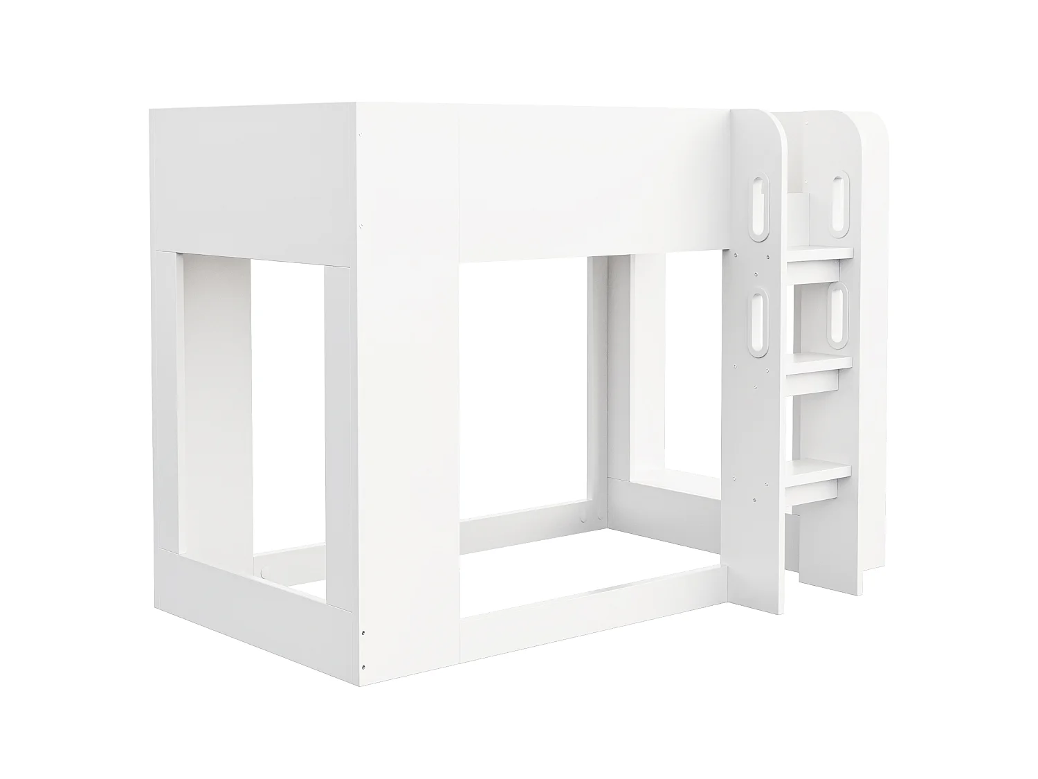 Lit mezzanine enfant 90 x 200 cm, barrières de sécurité, échelle, étagères latérales et espace sous le lit, blanc