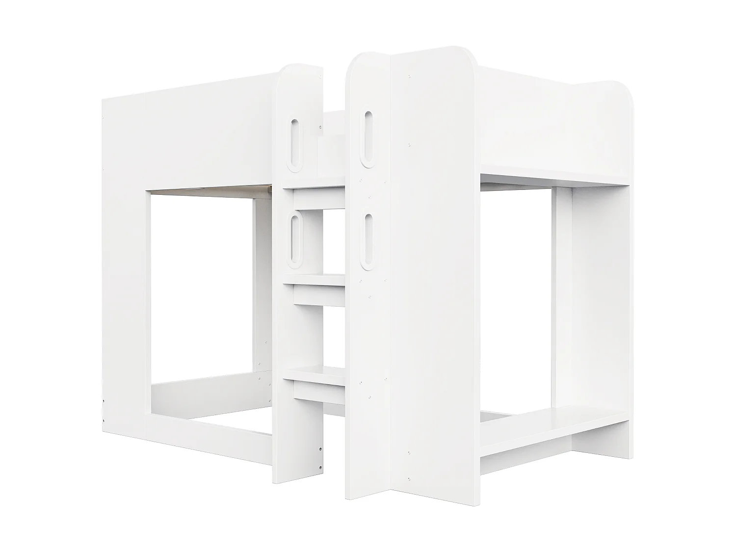 Lit mezzanine enfant 90 x 200 cm, barrières de sécurité, échelle, étagères latérales et espace sous le lit, blanc