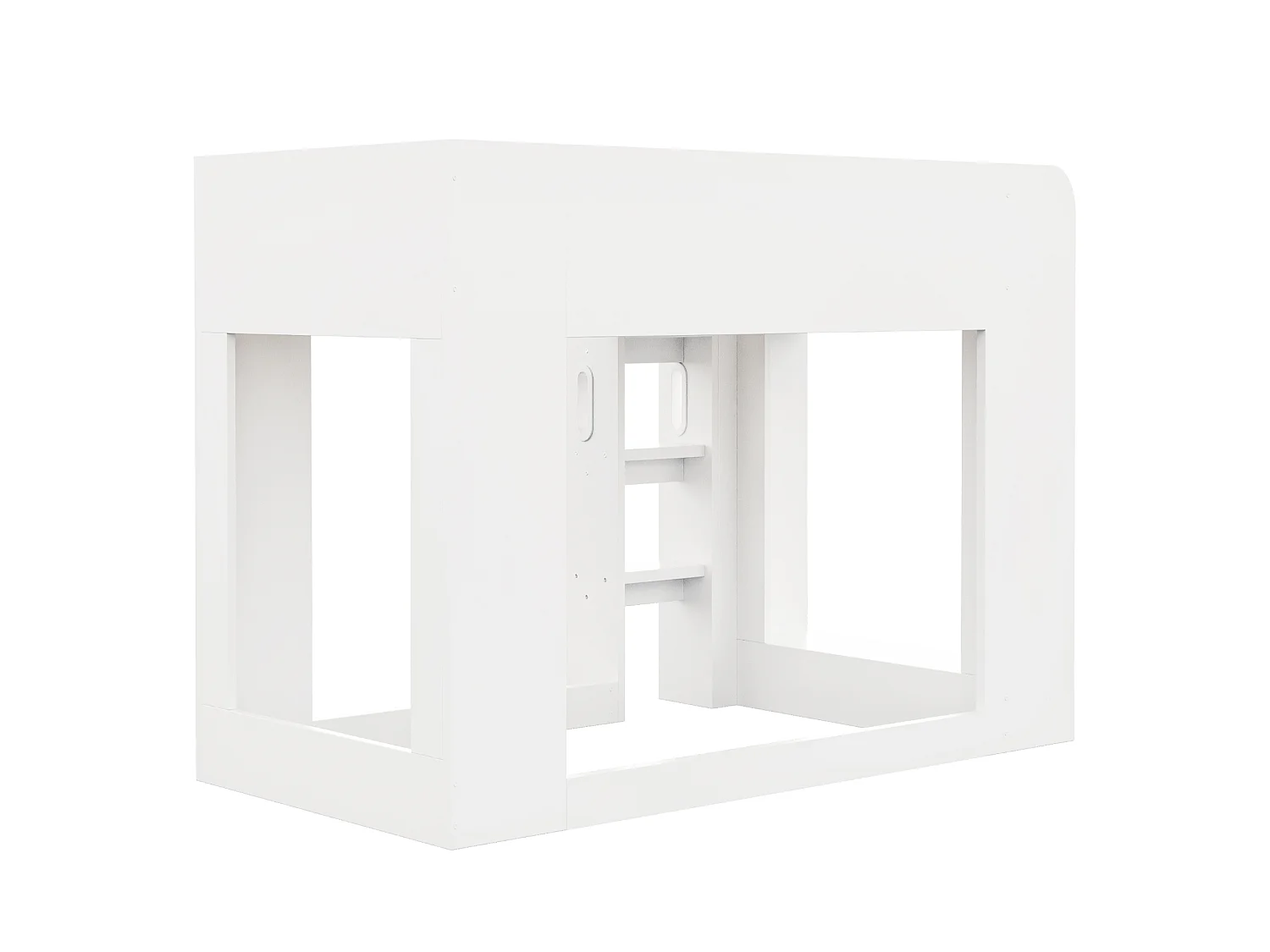 Lit mezzanine enfant 90 x 200 cm, barrières de sécurité, échelle, étagères latérales et espace sous le lit, blanc