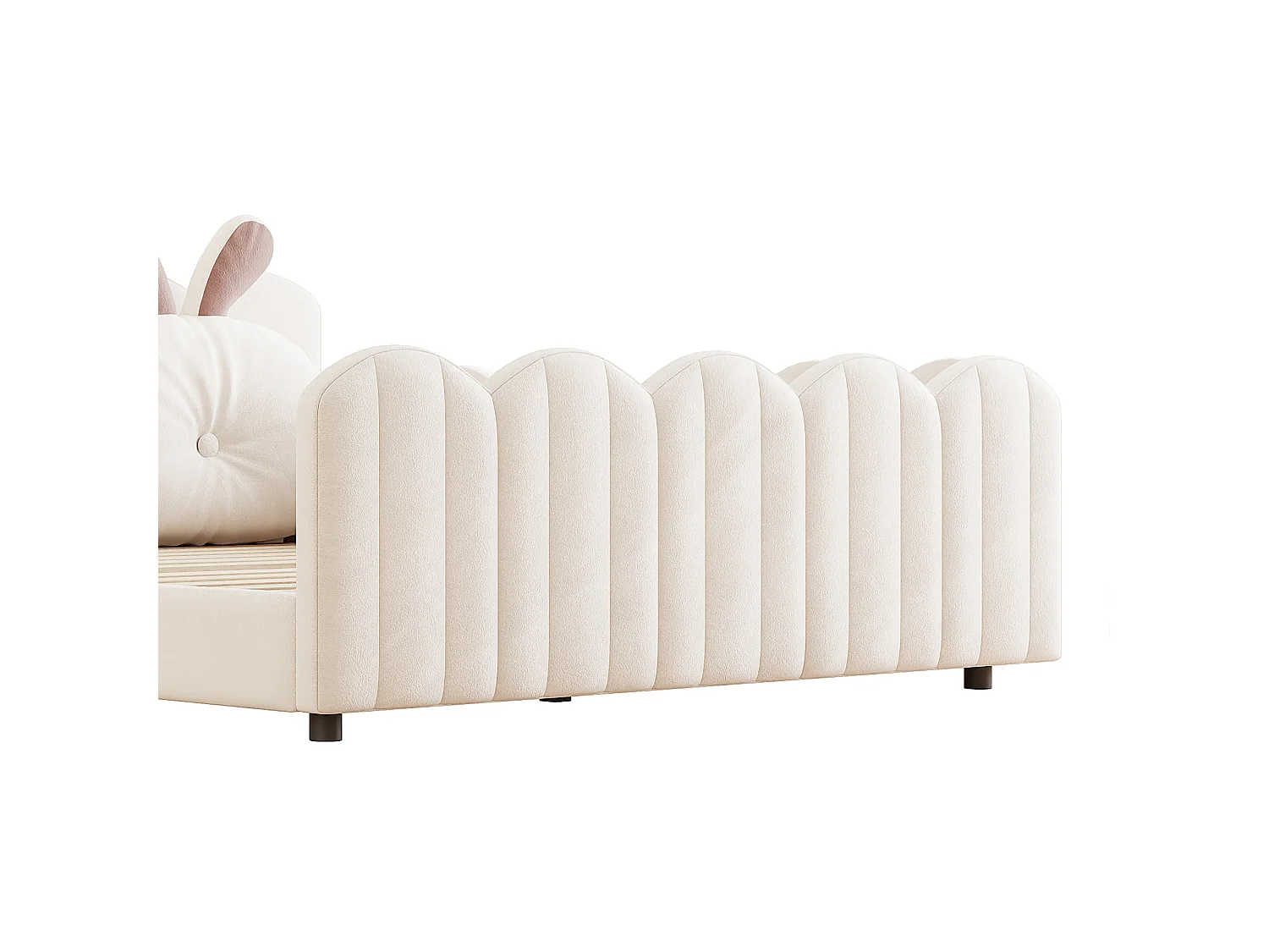 Lit plateforme rembourré 140 x 200 cm, lit double enfant avec tête de lit et coussin décoratif en forme de lapin pour chambre, coloris beige