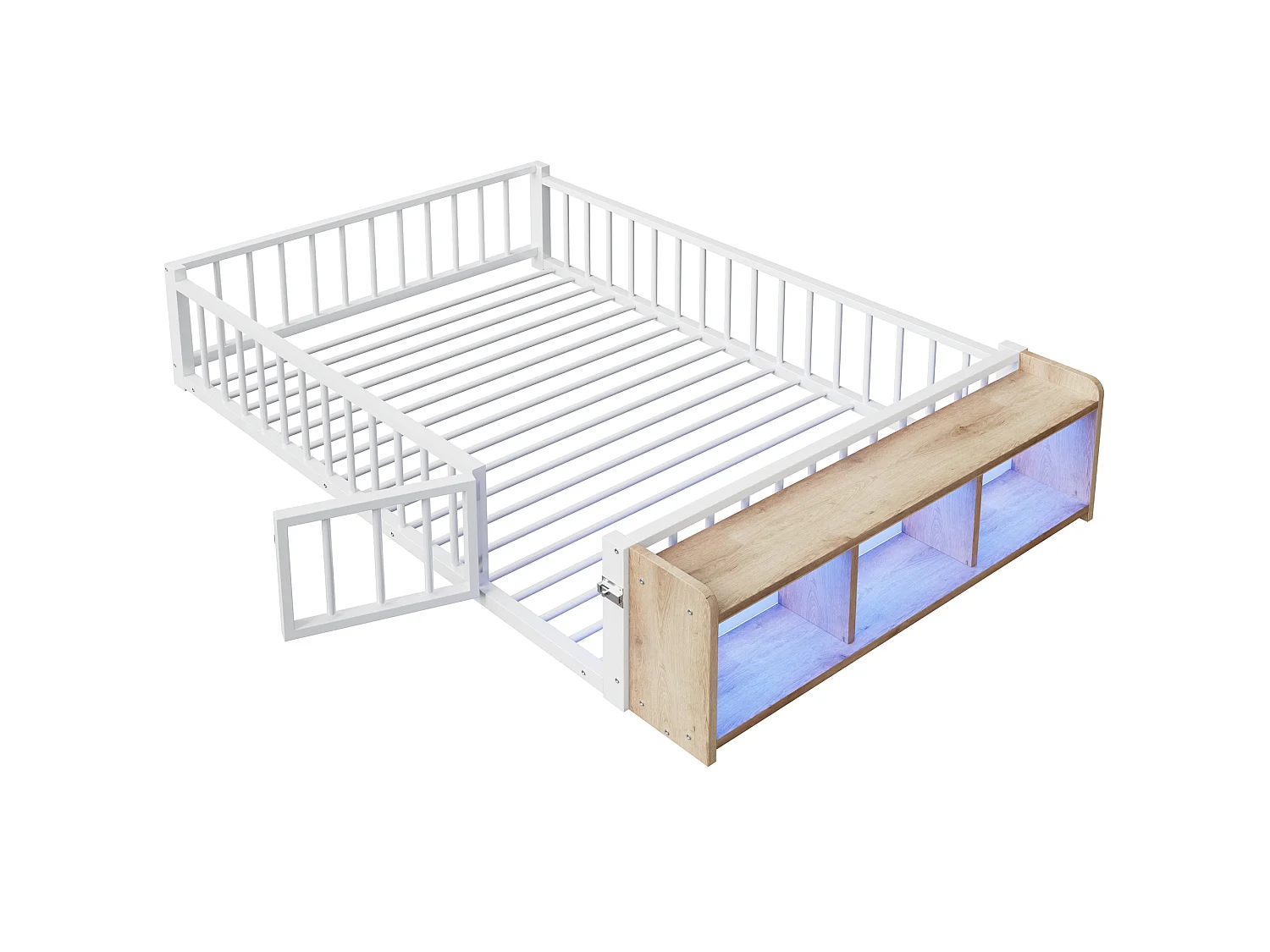 Lit double en Métal 140x200cm avec Éclairage LED Intégré - Lit enfant avec Rangements et Barrière de Sécurité - blanc