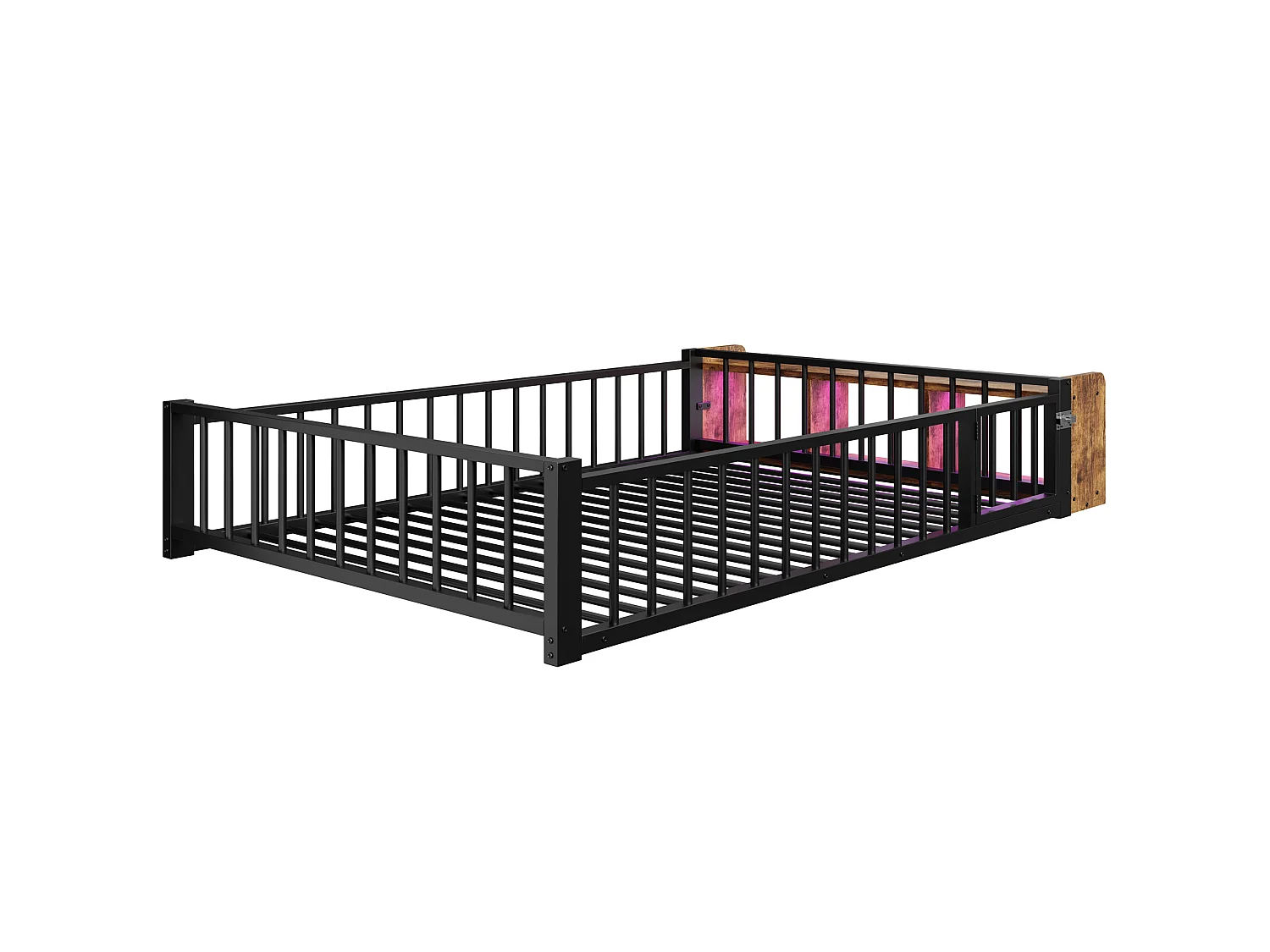 Lit double en Métal 140x200cm avec Éclairage LED Intégré - Lit enfant avec Rangements et Barrière de Sécurité - noir