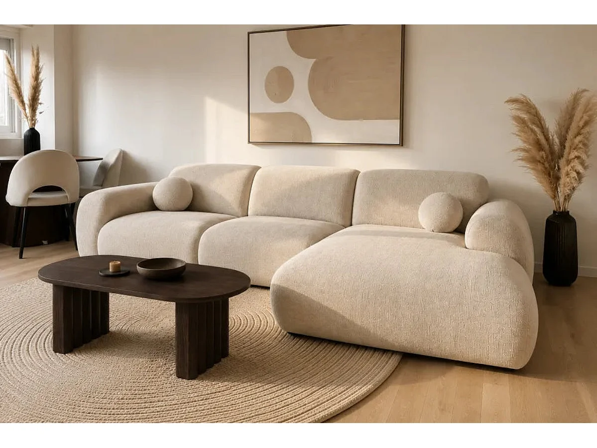 Canapé d'angle arrondi Tissu Cremona beige Cloud Bis - Angle Droit