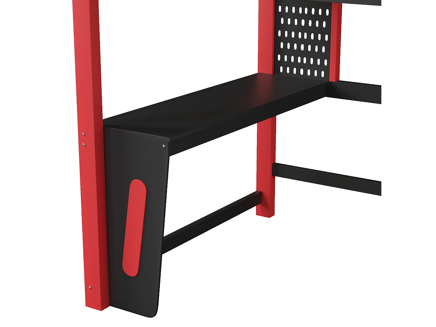 Lit mezzanine enfant 140x200 cm, lit surélevé avec bureau intégré, panneau perforé, éclairage LED, pin , noir