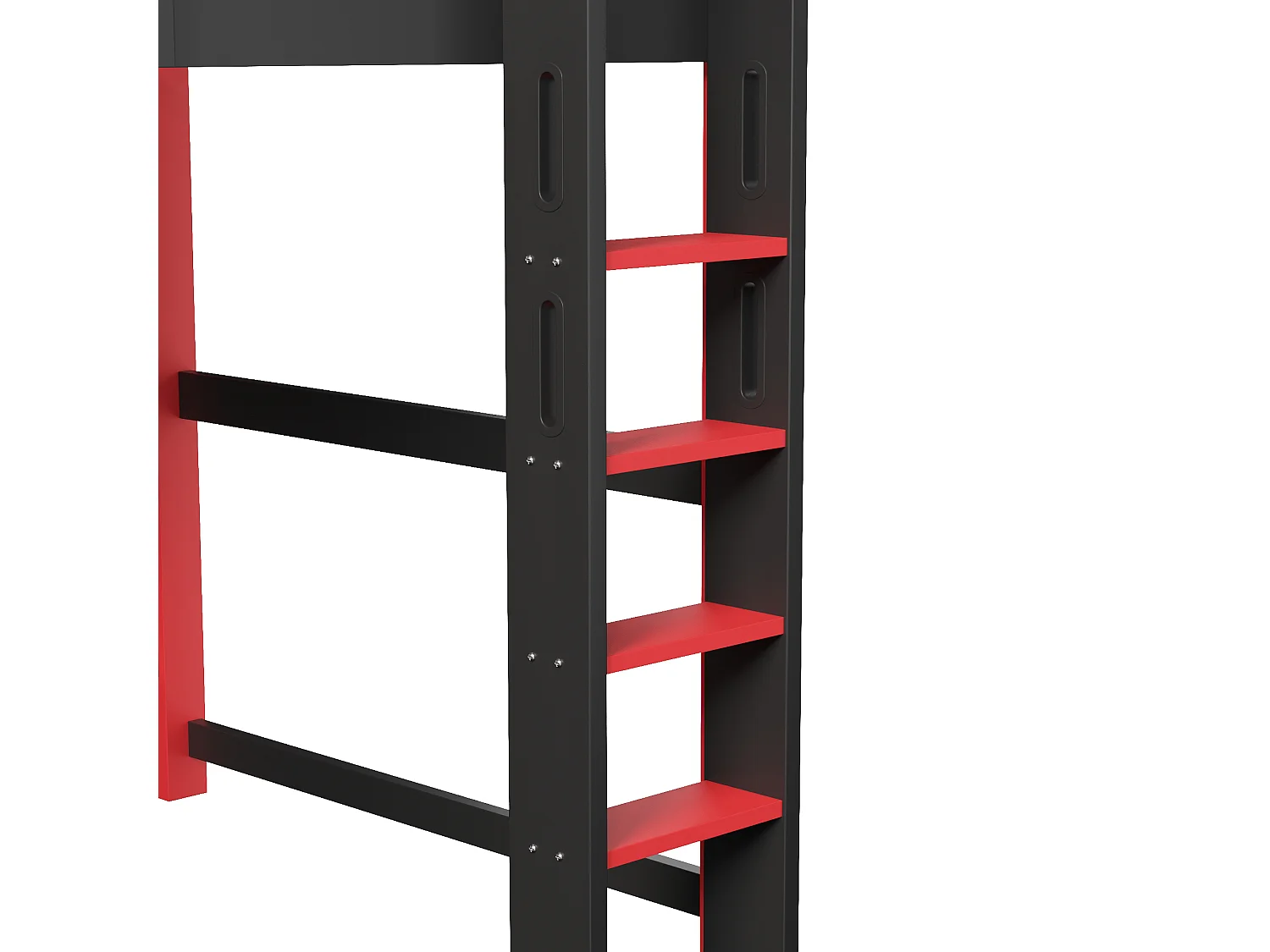 Lit mezzanine enfant 140x200 cm, lit surélevé avec bureau intégré, panneau perforé, éclairage LED, pin , noir