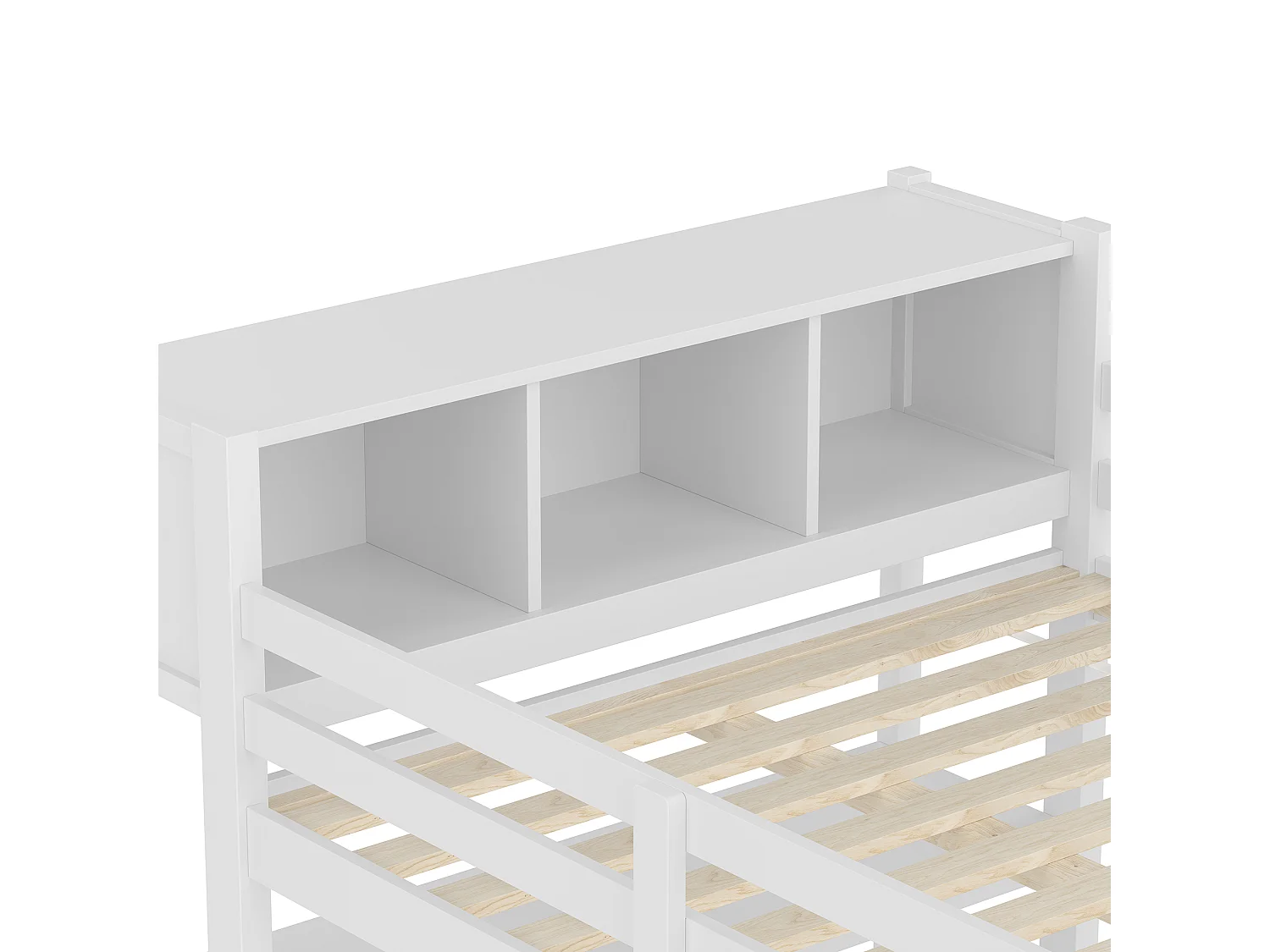 Lit mezzanine enfant 140x200cm, bureau intégré, armoire, étagères et multiples rangements, lit gain de place, Blanc