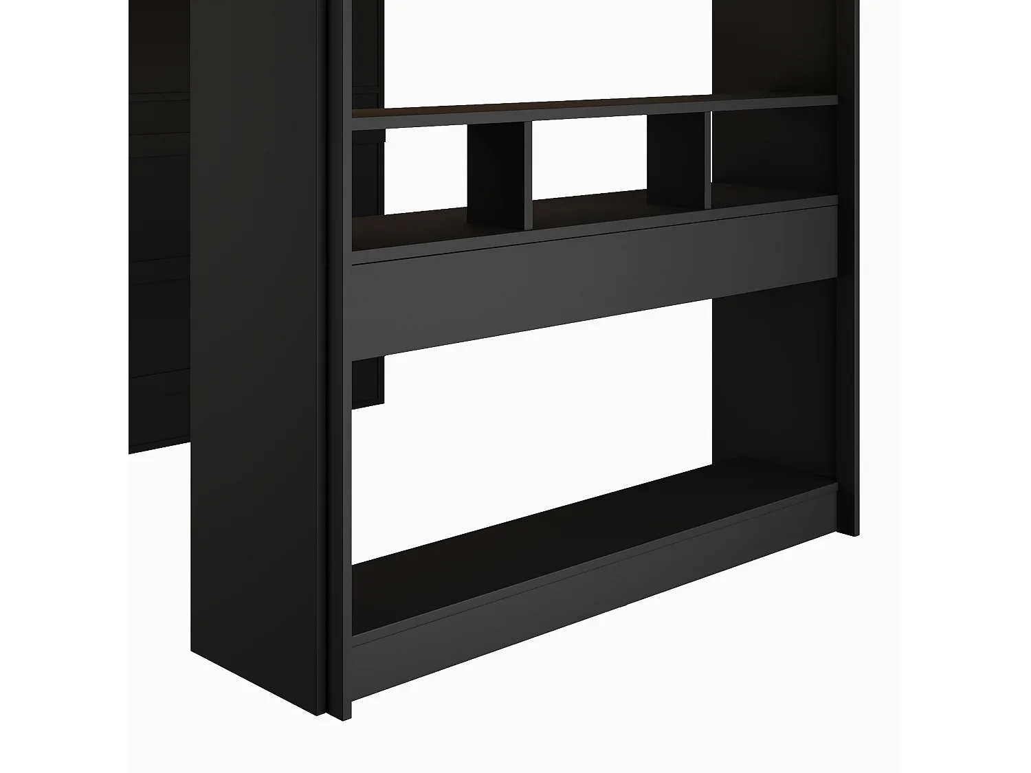 Lit mezzanine gaming 140 x 200 cm en bois, bureau, armoire, rangements multiples, LED, port USB, noir