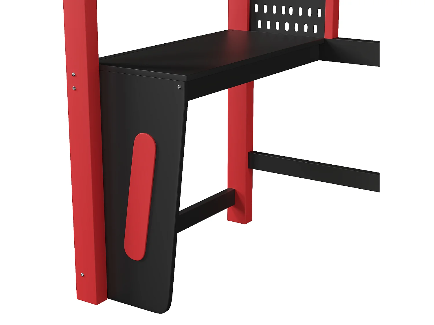 Lit mezzanine enfant 90x200 cm, lit surélevé avec bureau intégré, panneau perforé, éclairage LED, pin , noir