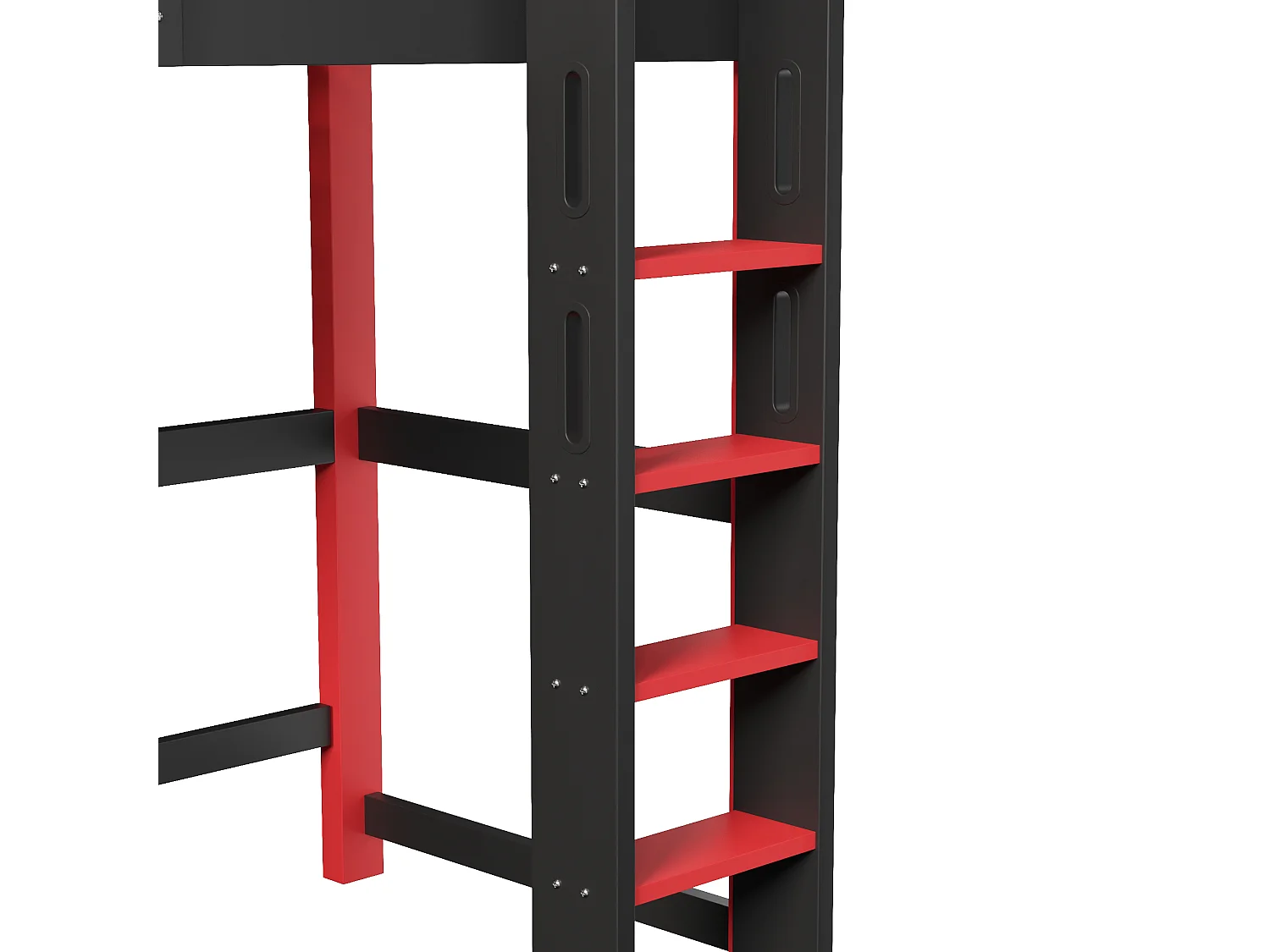 Lit mezzanine enfant 90x200 cm, lit surélevé avec bureau intégré, panneau perforé, éclairage LED, pin , noir