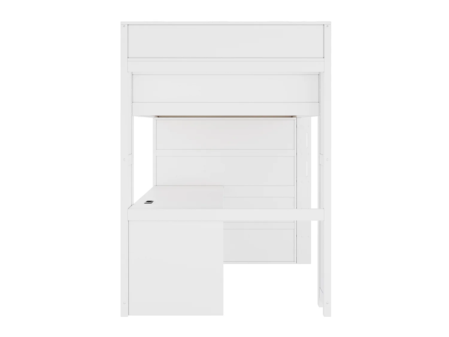 Lit mezzanine 90 x 200 cm, bureau, rangements, armoire, port USB et éclairage LED, blanc