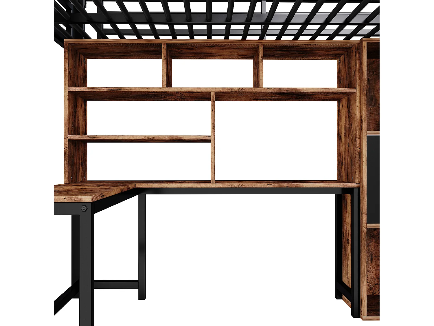 Lit mezzanine enfant compact 90 x 200 cm, échelle avec rangement, niche ouverte et éclairage LED, sans matelas, structure en métal, noir
