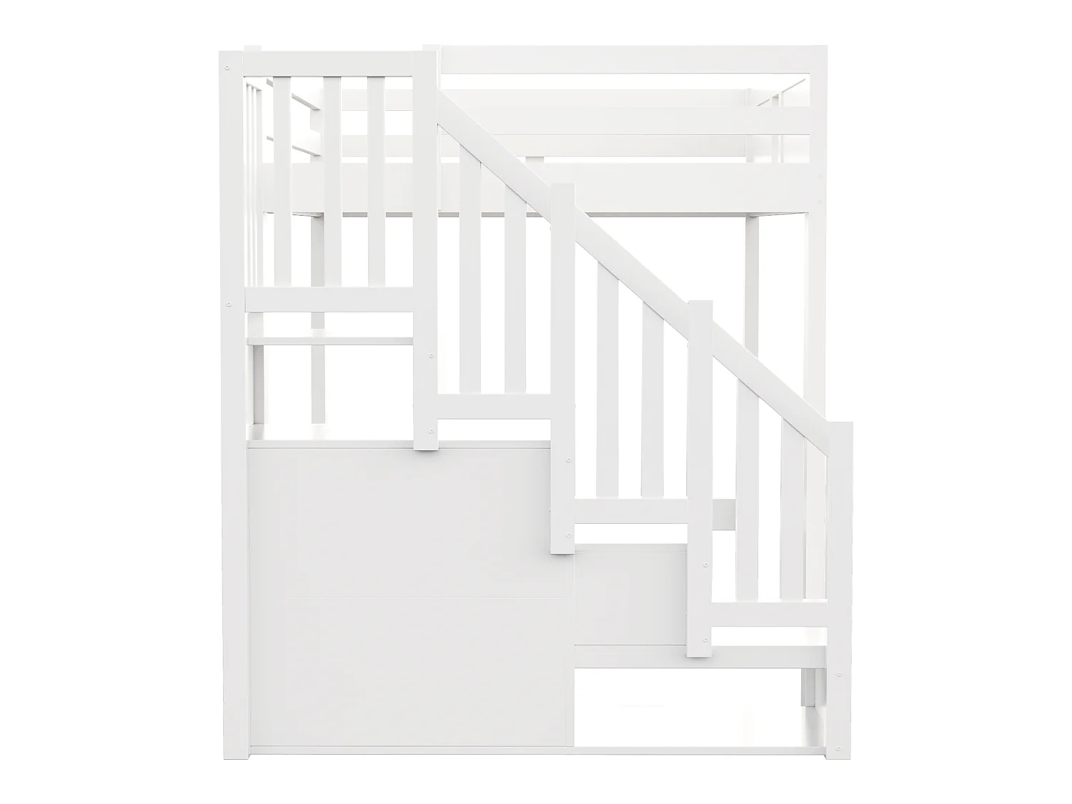 Lit mezzanine 140x200cm avec barrière de sécurité design fenêtre et escalier coffre réversible,bois massif blanc