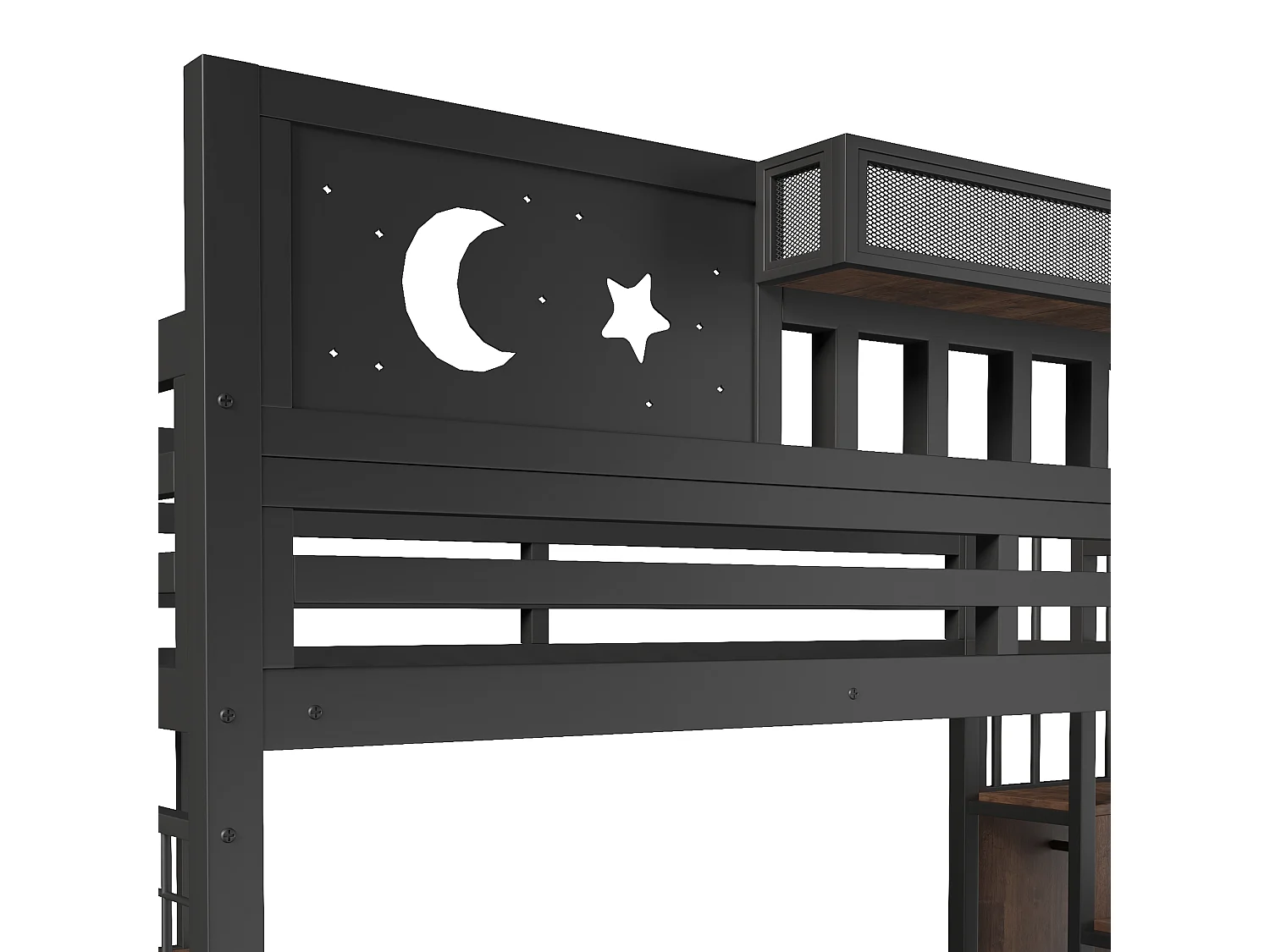 Lit mezzanine 90x200 cm – avec double échelle et espace sous lit modulable – Métal – Noir