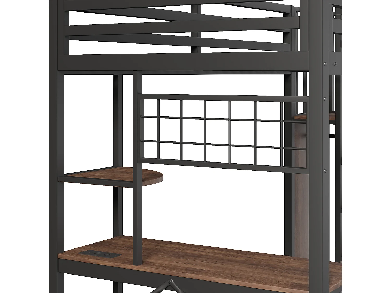 Lit mezzanine 90x200 cm – avec double échelle et espace sous lit modulable – Métal – Noir