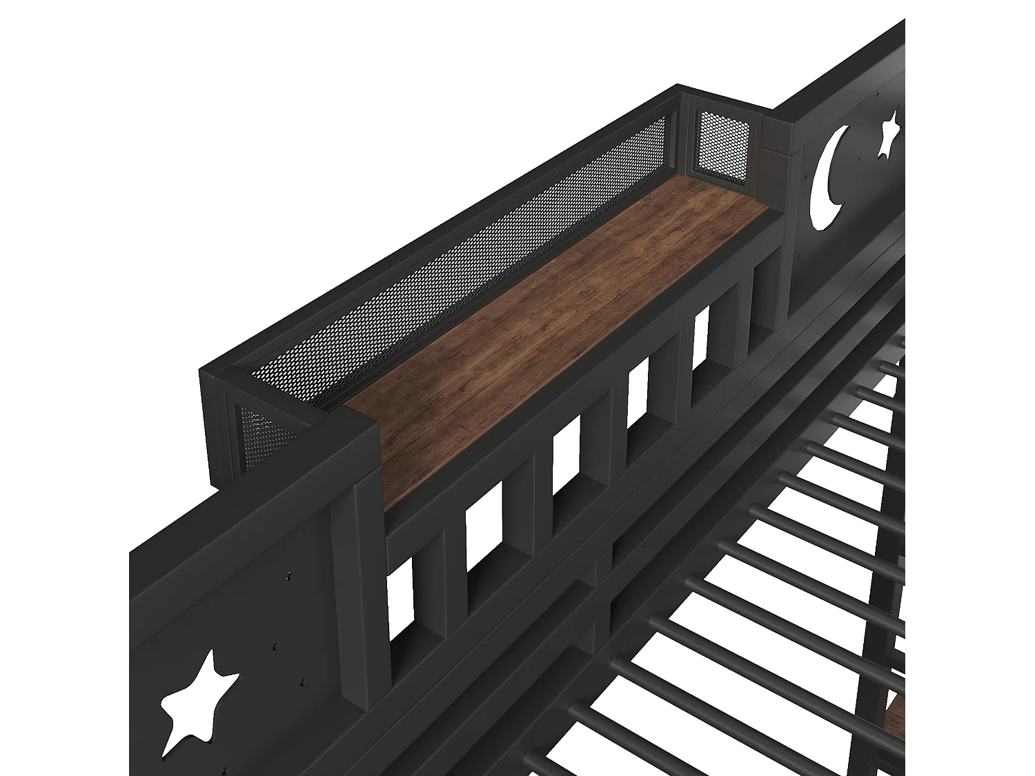 Lit mezzanine 90x200 cm – avec double échelle et espace sous lit modulable – Métal – Noir