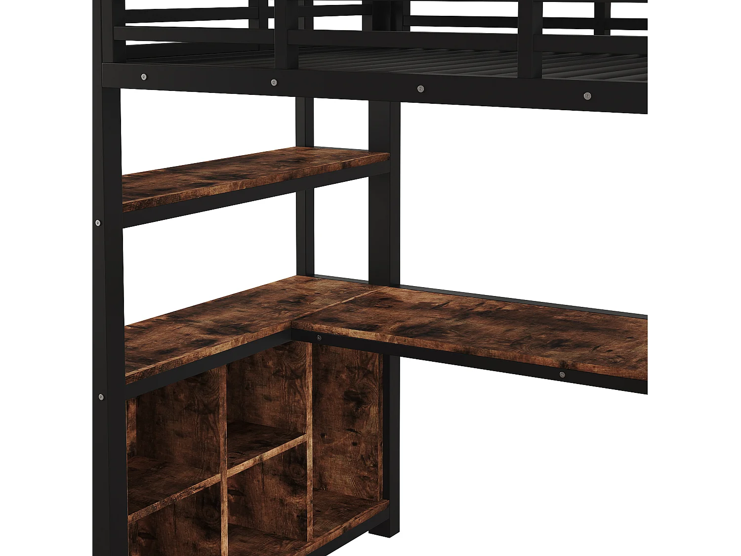 Lit mezzanine 90x200 cm – avec bureau penderie rangements et étagères – Métal et MDF – Noir