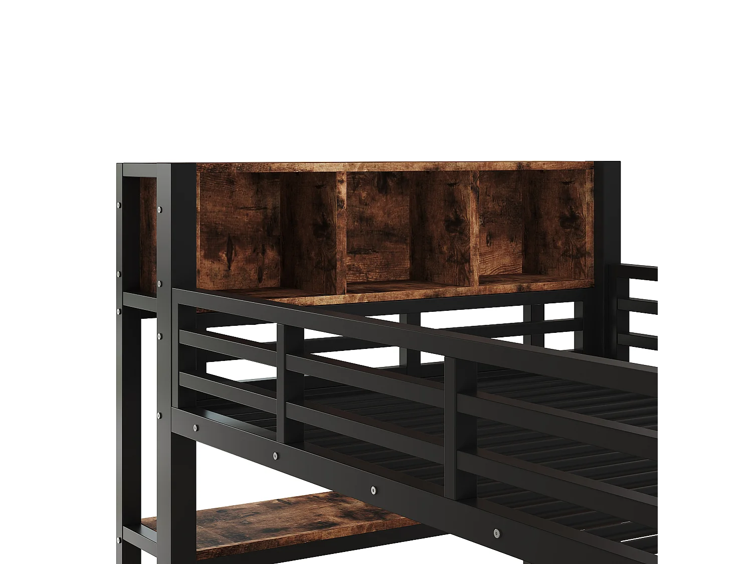 Lit mezzanine 90x200 cm – avec bureau penderie rangements et étagères – Métal et MDF – Noir