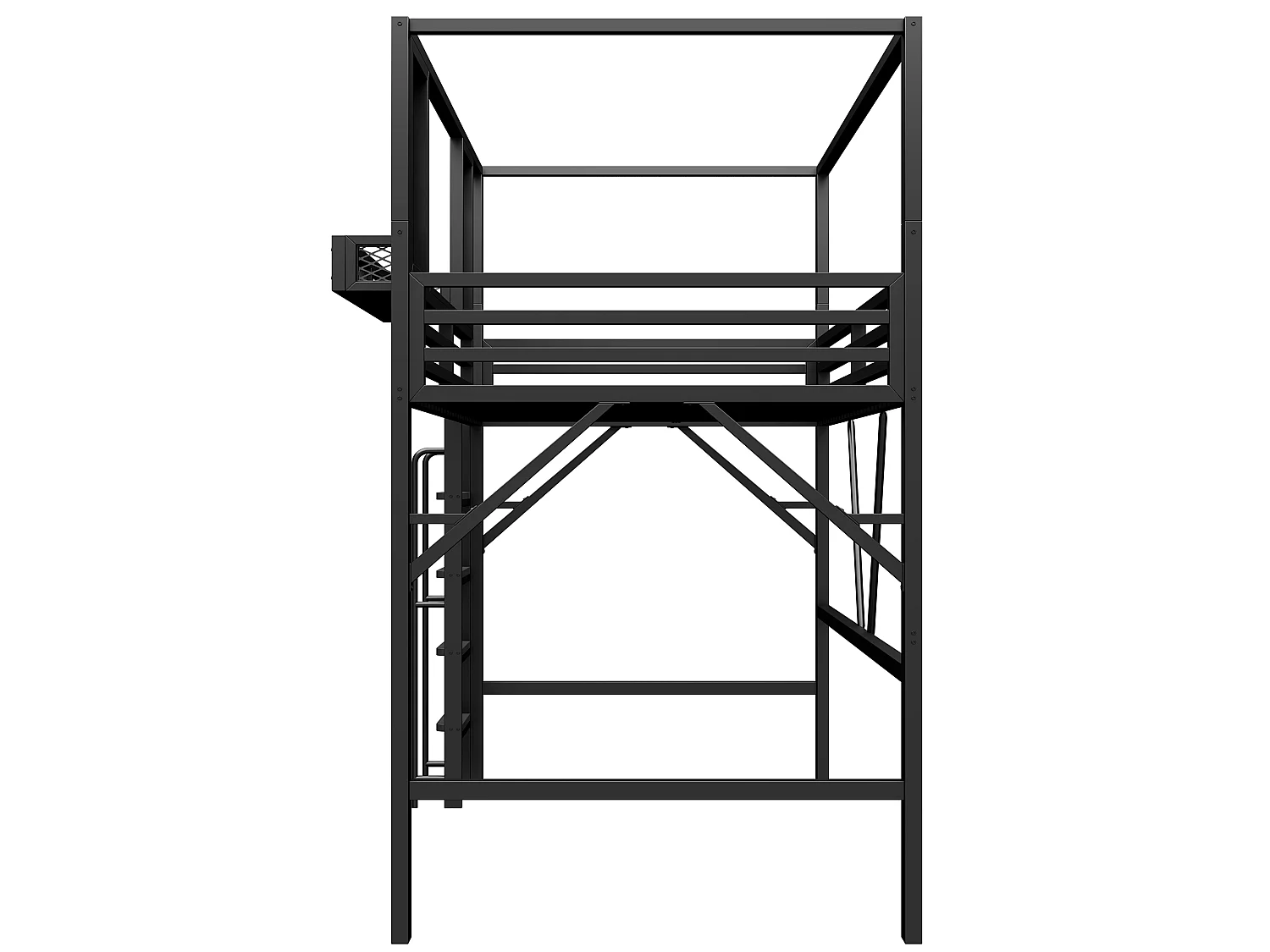 Lit mezzanine enfant 90 x 200 cm en métal, toit cabane avec fenêtres, échelle sécurisée, rangement, noir
