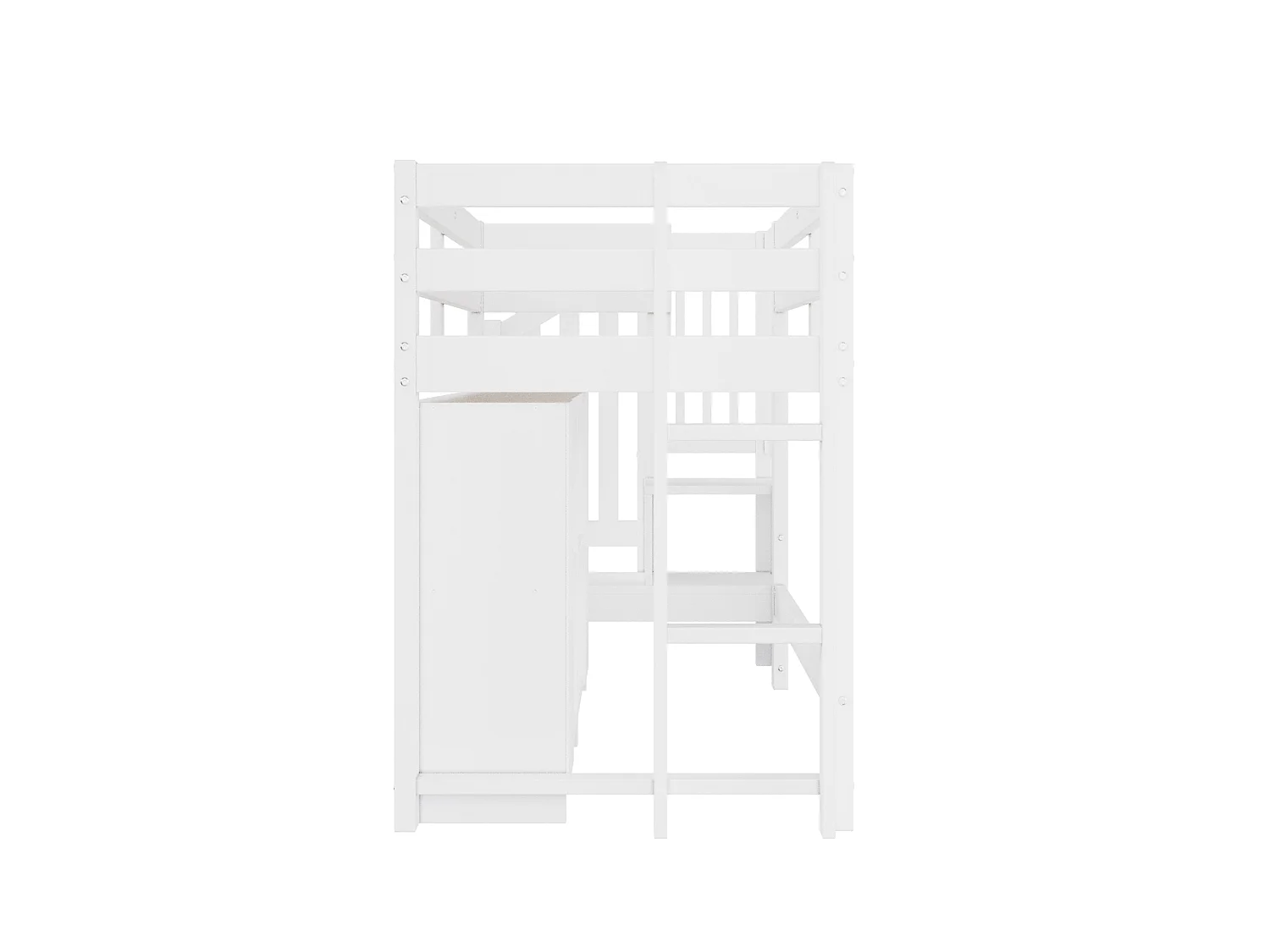 Lit mezzanine 90 x 200 cm, rangements, armoires, escalier avec rangement et éclairage LED, blanc