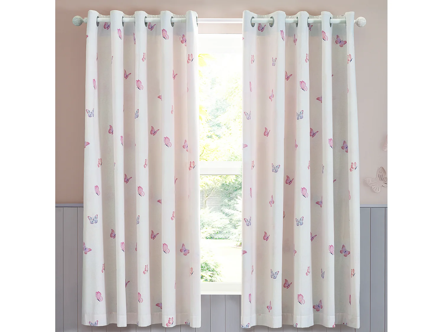 Catherine Lansfield Ombre Butterflies Fully Reversible 66x72 Inch Eyelet Curtains Two Panels Pink