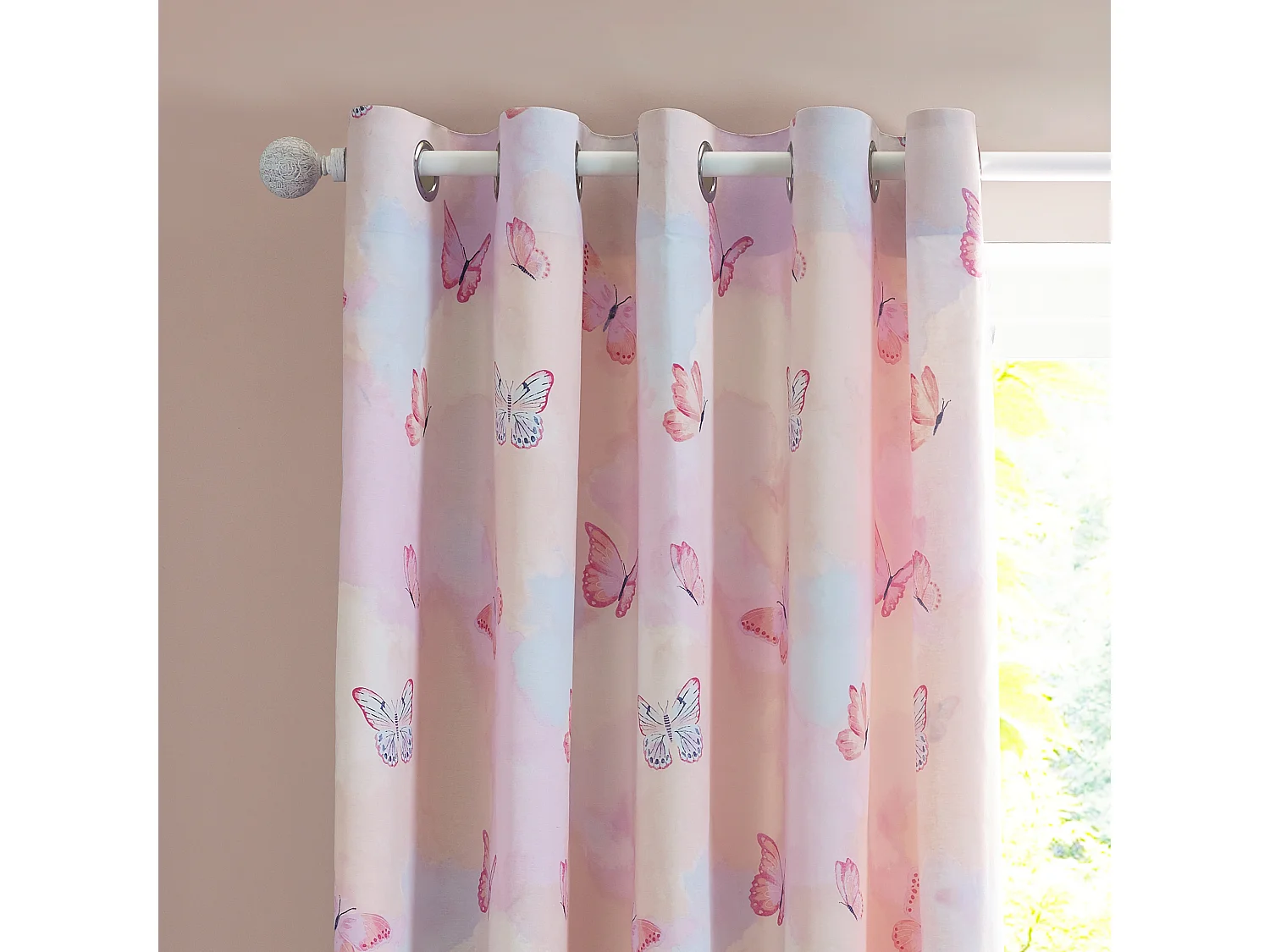 Catherine Lansfield Ombre Butterflies Fully Reversible 66x72 Inch Eyelet Curtains Two Panels Pink