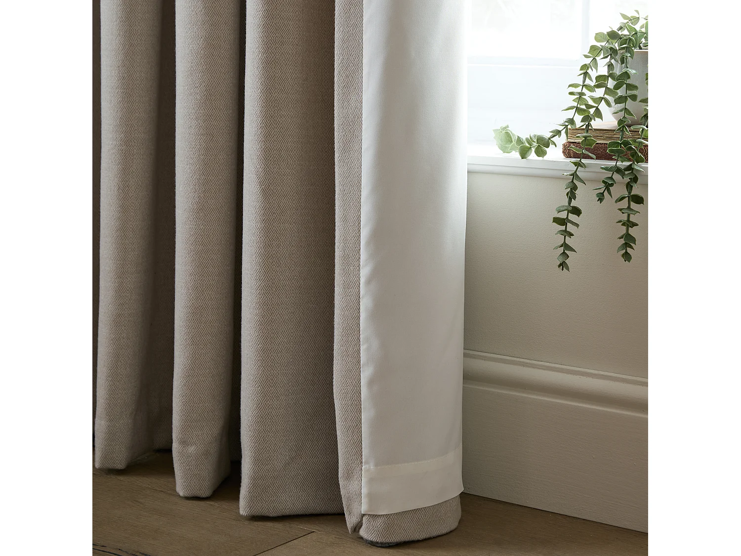 Catherine Lansfield Brushed Texture Ruffle Top 46x72 Inch Lined Pencil Pleat Curtains Two Panels Natural