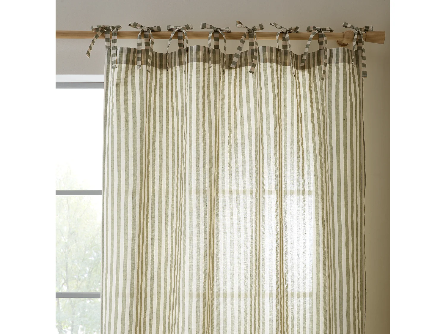 Pineapple Elephant Zanzibar Woven Stripe 140x229cm Voile Curtain Panel Green