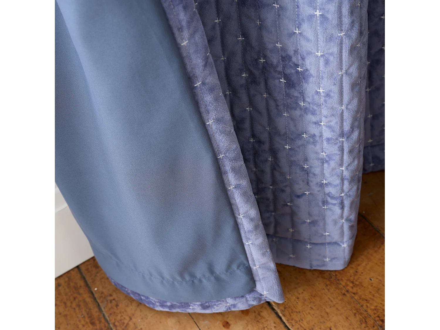 Bianca Fine Linens Attica Velvet Blackout 66x54 Inch Eyelet Curtains Two Panels Blue