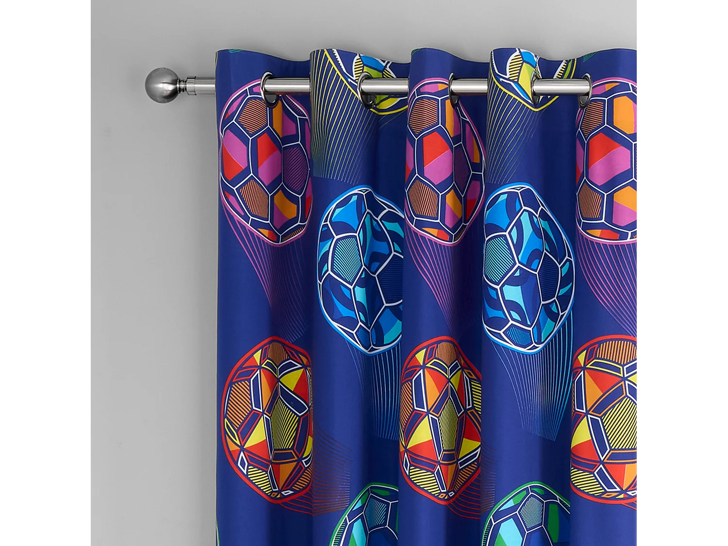 Catherine Lansfield Bright Football Fully Reversible 66x72 Inch Eyelet Curtains Two Panel Navy Blue