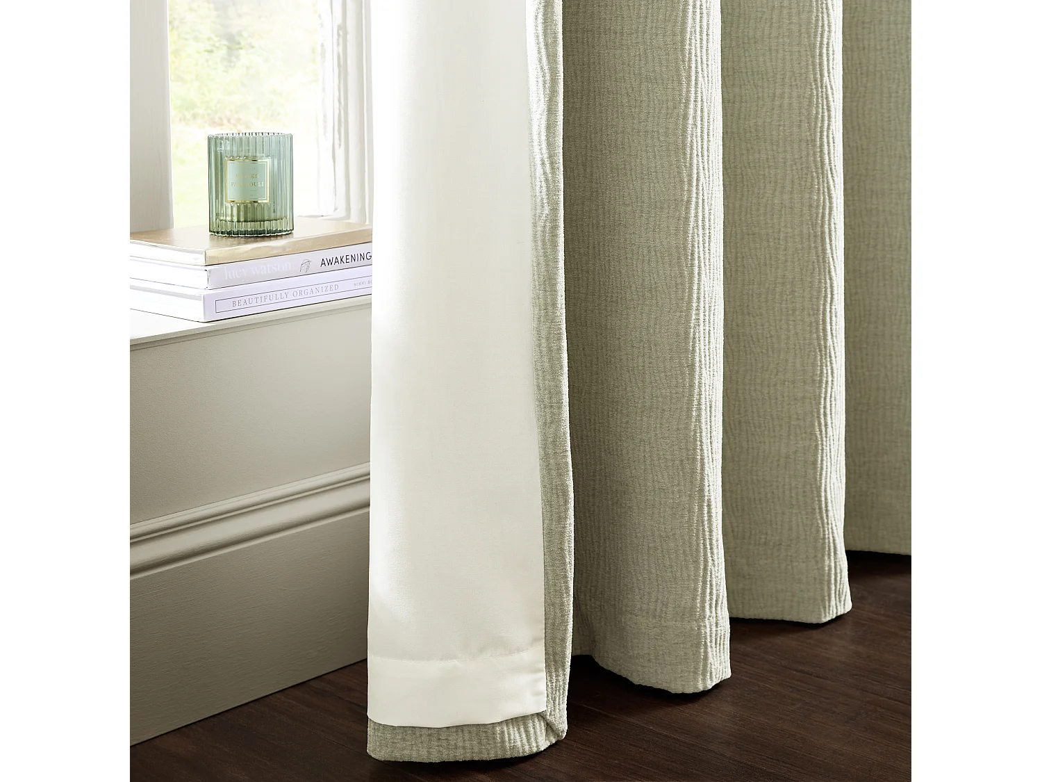 Catherine Lansfield Crinkle Chenille 46x72 Inch Lined Eyelet Curtains Two Panels Natural