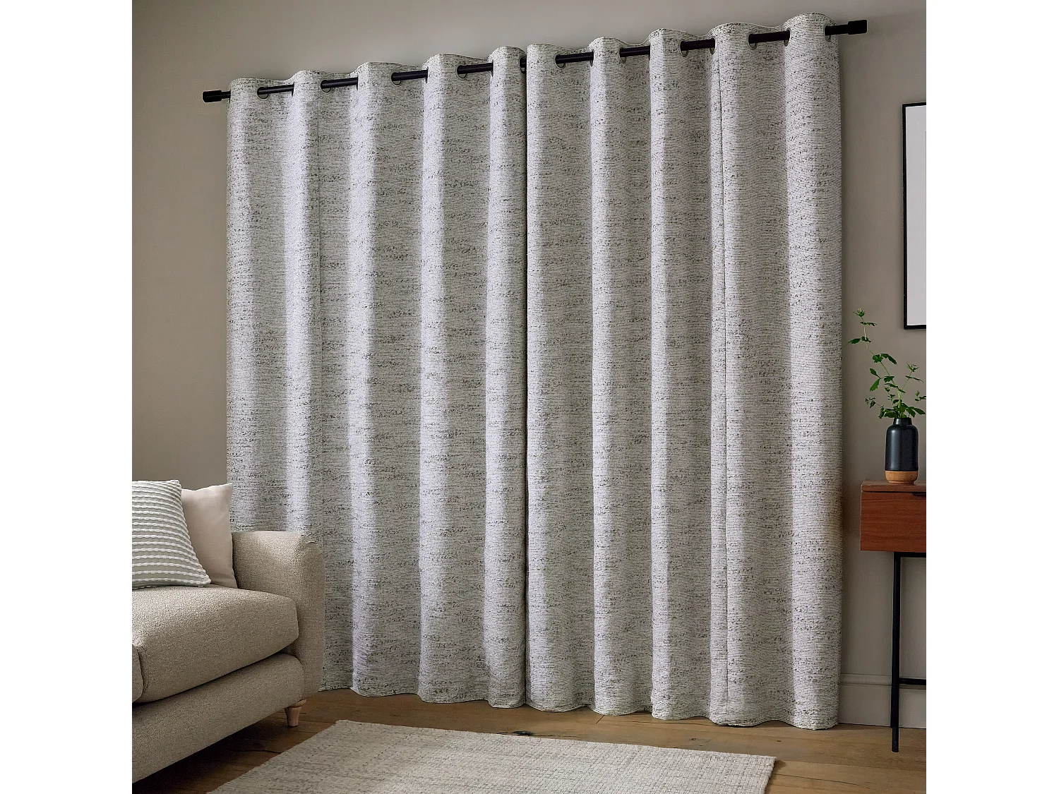 Catherine Lansfield Chunky Boucle 66x90 Inch Lined Eyelet Curtains Two Panels Cream