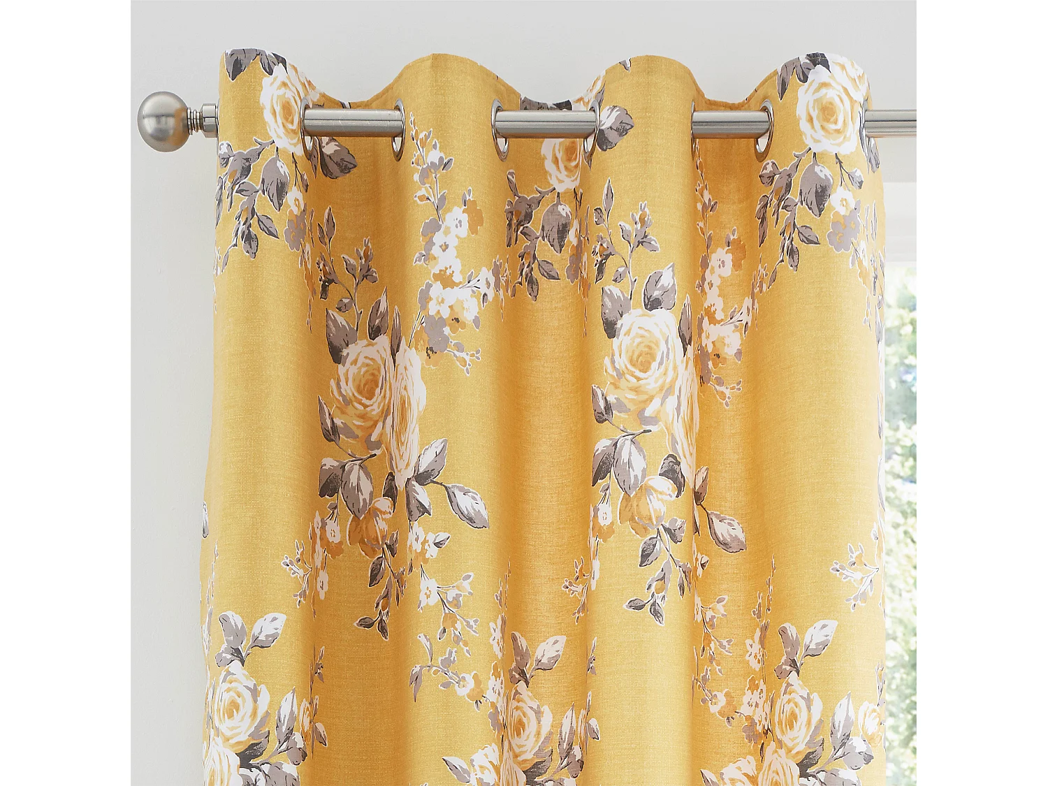 Catherine Lansfield Canterbury Floral 66x72 Inch Lined Eyelet Curtains Two Panels Ochre Yellow