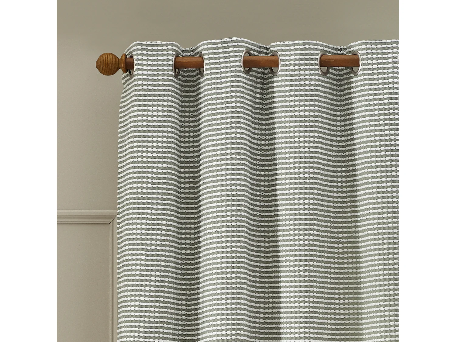 Catherine Lansfield Stab Stitch 46x54 Inch Lined Eyelet Curtains Two Panels Sage Green