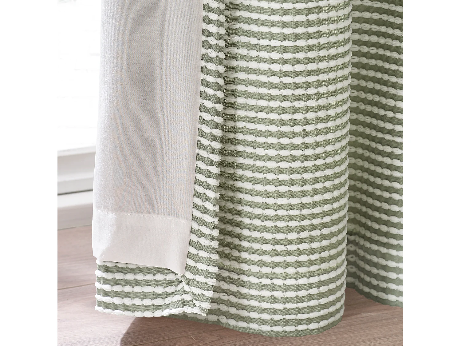 Catherine Lansfield Stab Stitch 46x54 Inch Lined Eyelet Curtains Two Panels Sage Green