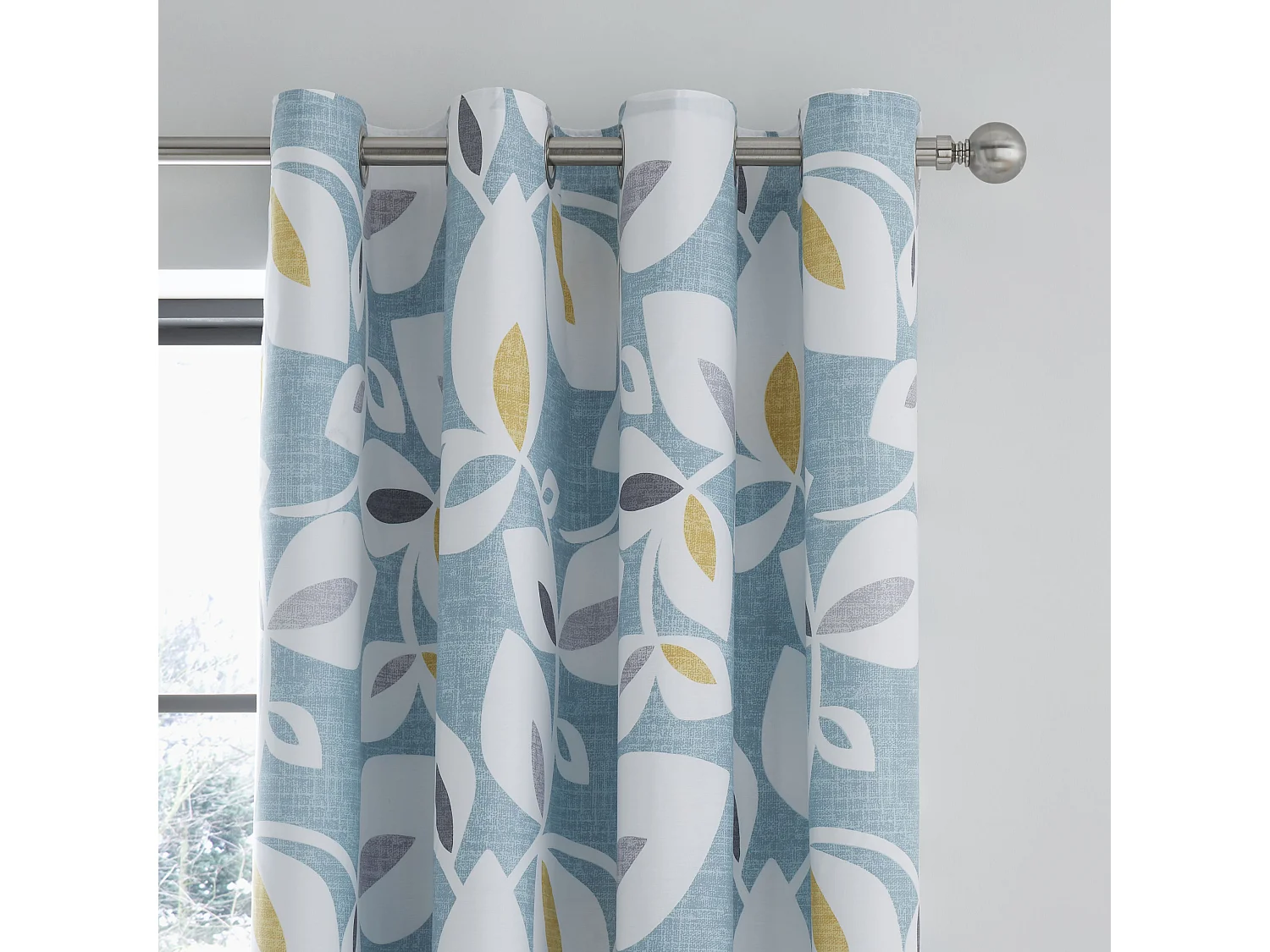Catherine Lansfield Inga Leaf 66x72 Inch Lined Eyelet Curtains Two Panels Teal Green