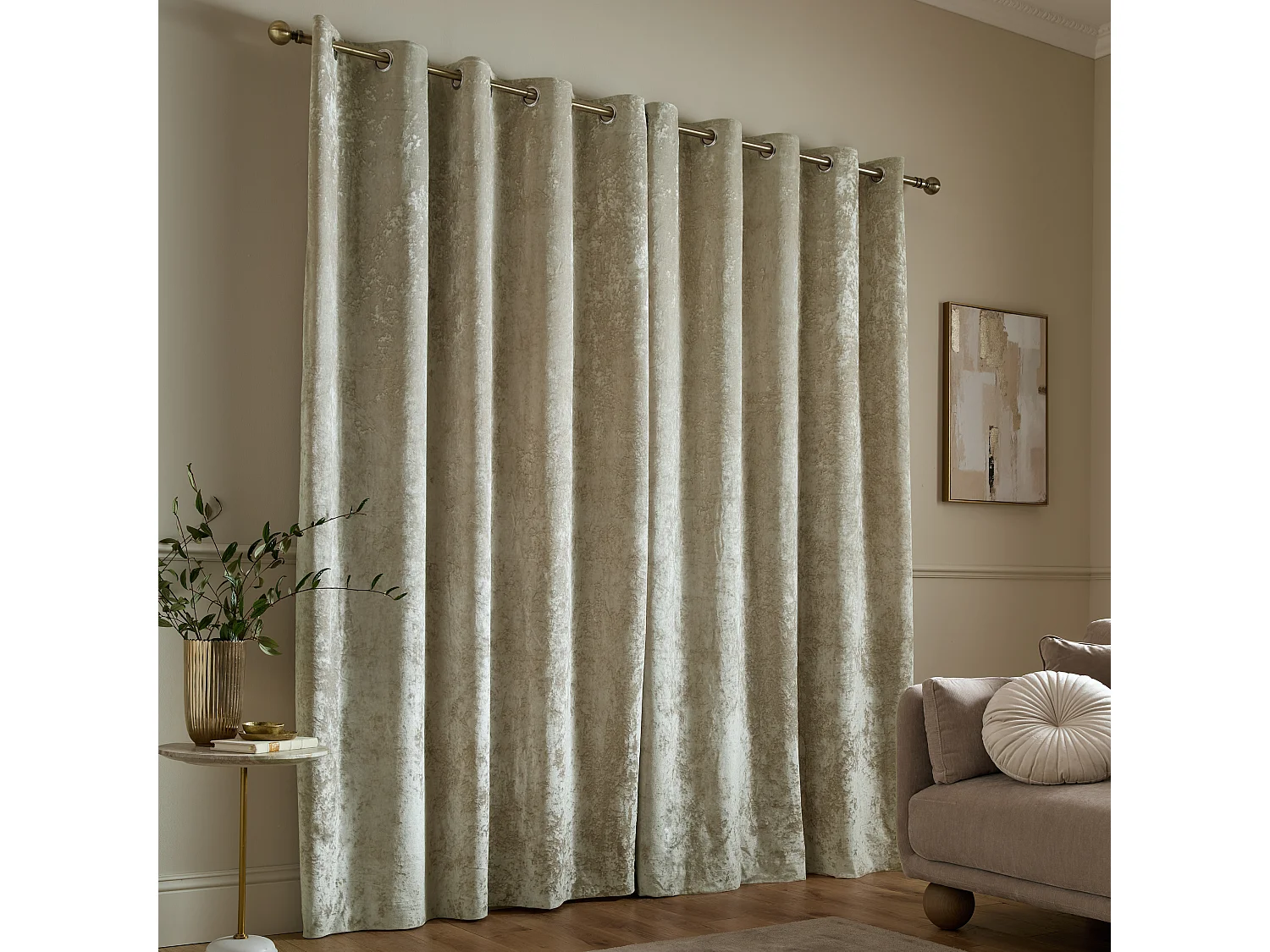 Catherine Lansfield Crushed Velvet 46x72 Inch Lined Eyelet Curtains Two Panels Natural