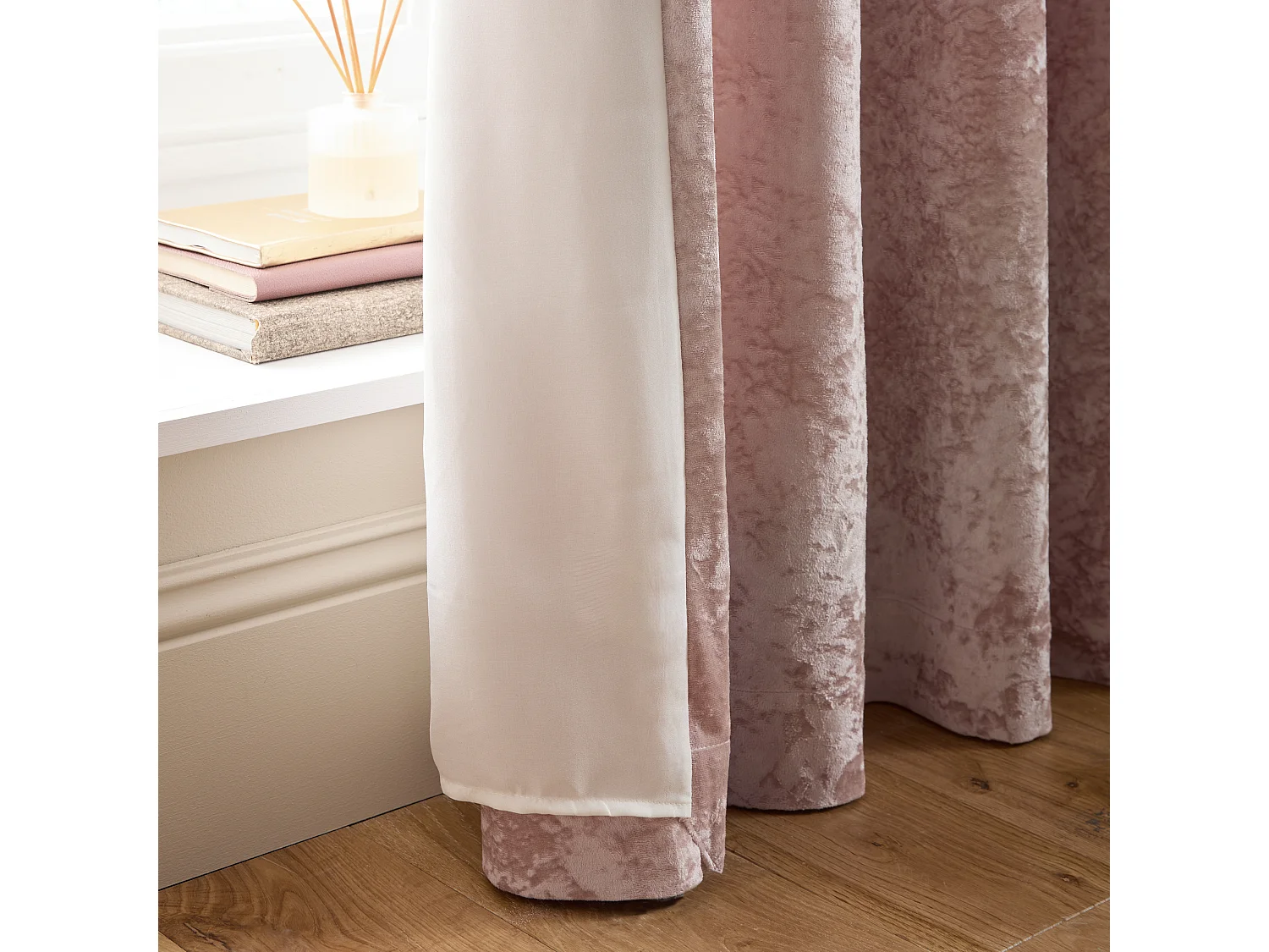 Catherine Lansfield Crushed Velvet 66x90 Inch Lined Eyelet Curtains Two Panels Blush Pink