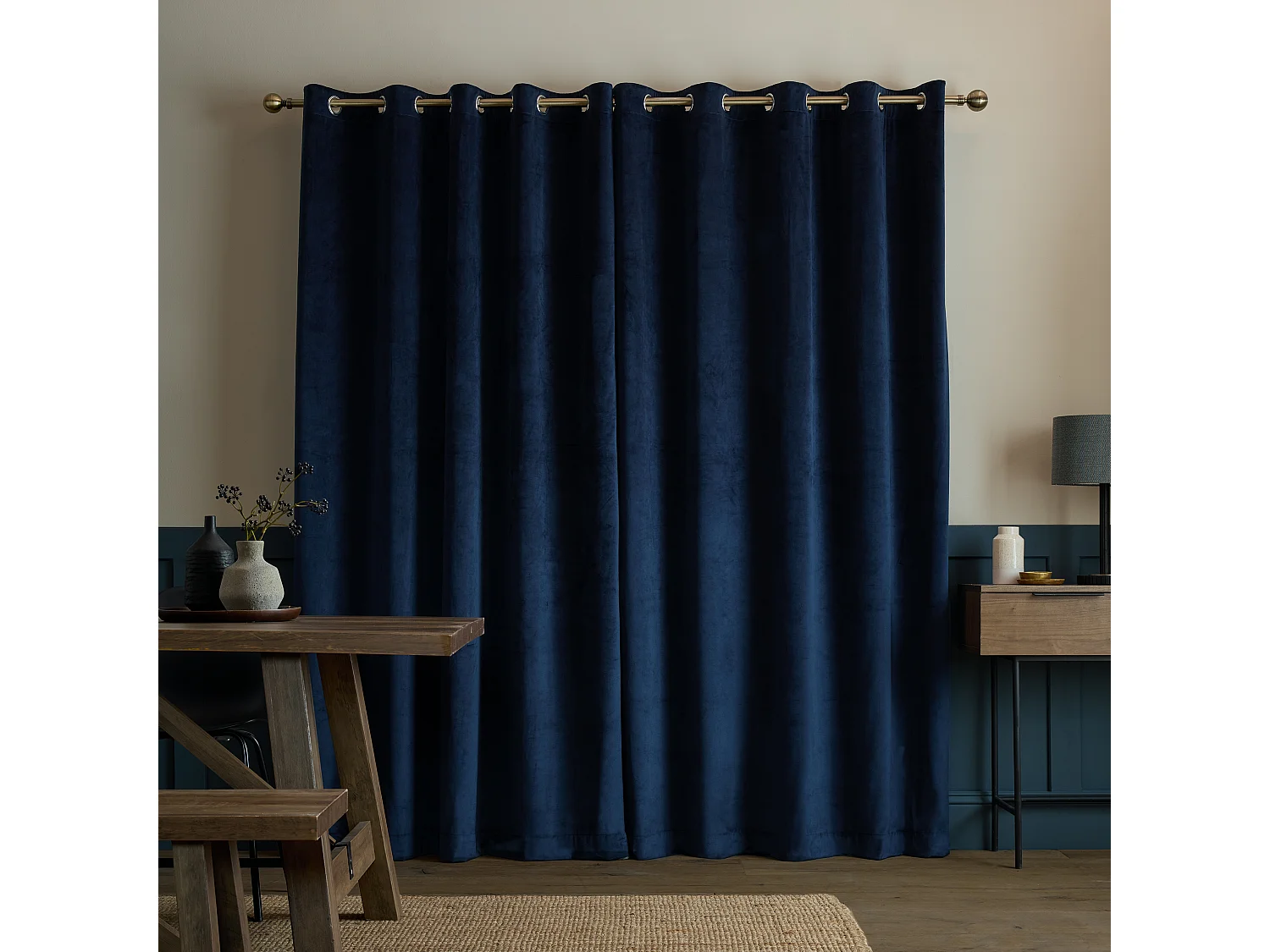 Catherine Lansfield Super Thermal Blackout Matt Velour 46x72 Inch Eyelet Curtains Two Panels Navy Blue