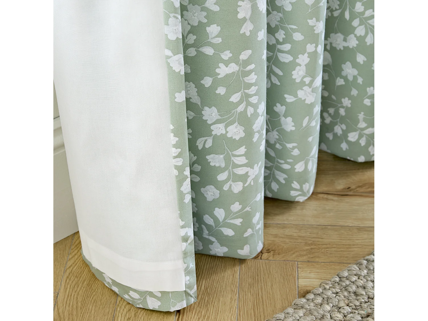 Catherine Lansfield Arla Floral 46x54 Inch Lined Eyelet Curtains Two Panels Green