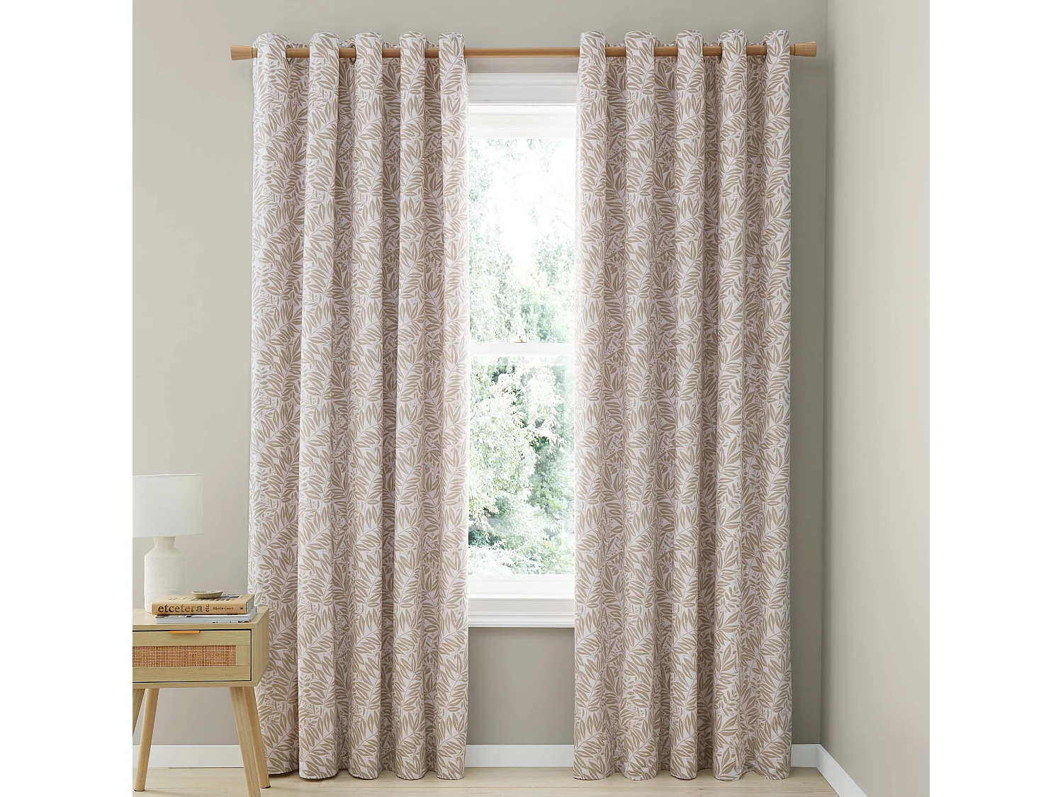 Catherine Lansfield Sorrel Leaf 66x90 Inch Fully Reversible Eyelet Curtains Two Panels Natural