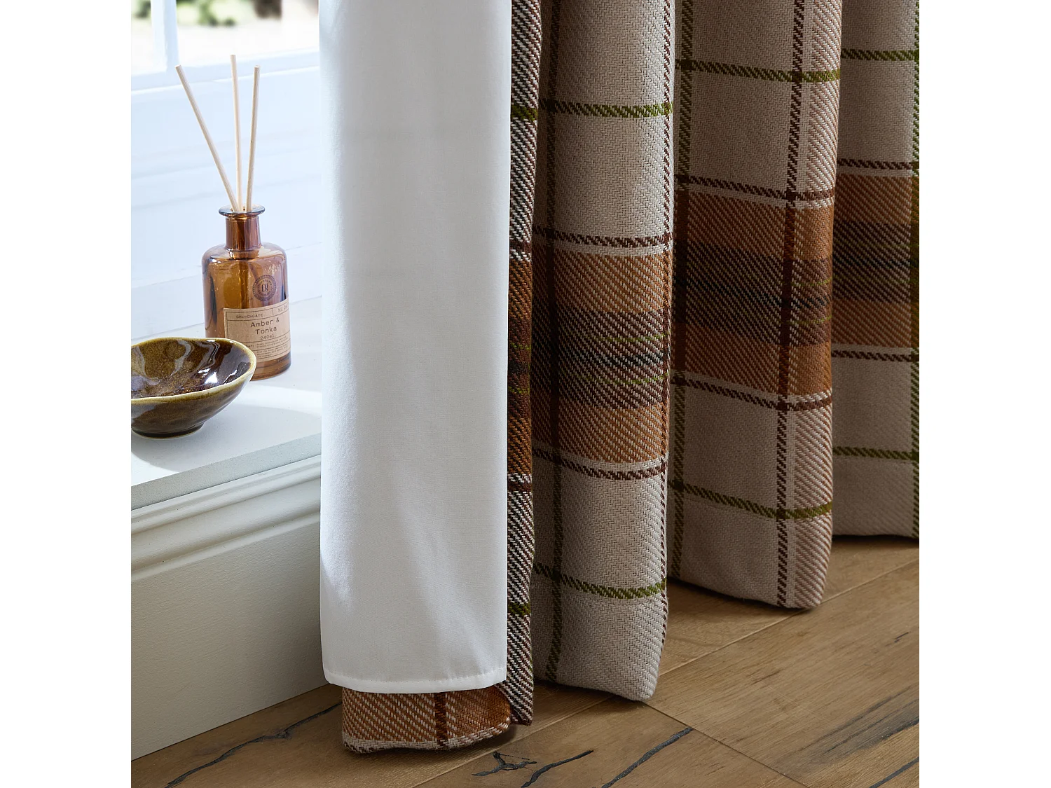 Catherine Lansfield Brushed Woven Glencoe Check Thermal 46x72 Inch Eyelet Curtains Two Panels Terracotta
