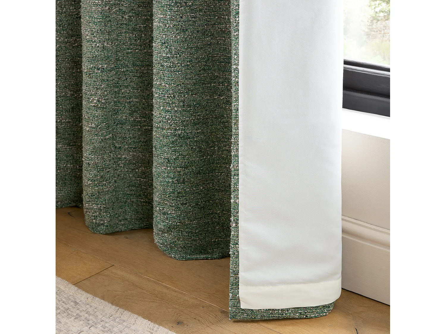 Catherine Lansfield Chunky Boucle 66x54 Inch Lined Eyelet Curtains Two Panels Green